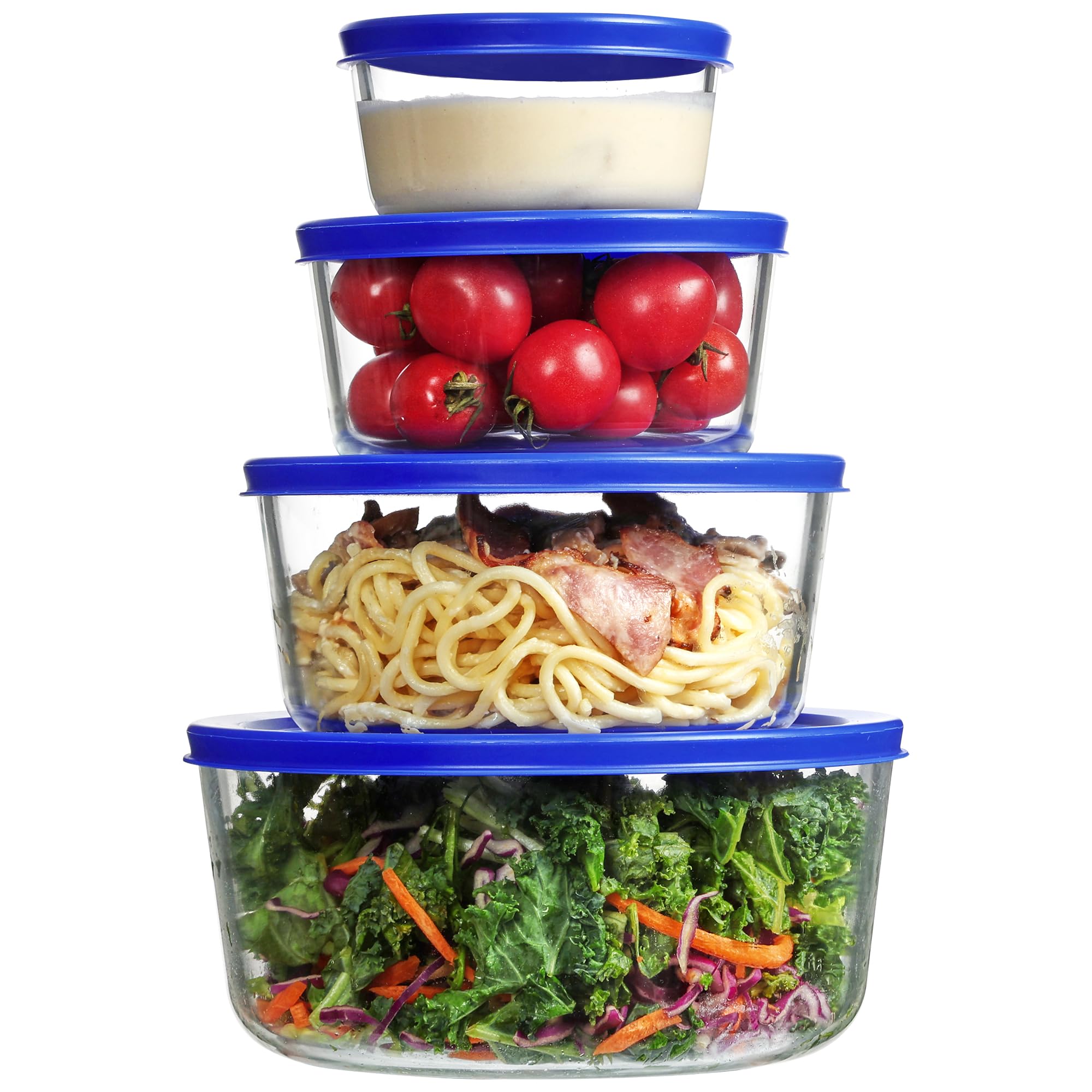 Vtopmart 4 Pack Glass Bowls with Lids (1, 2, 4, 7 Cup), Food Storage Containers, Meal Prep and Leftovers Keeper, Lunch Container, Microwave, Dishwasher & Freezer Safe