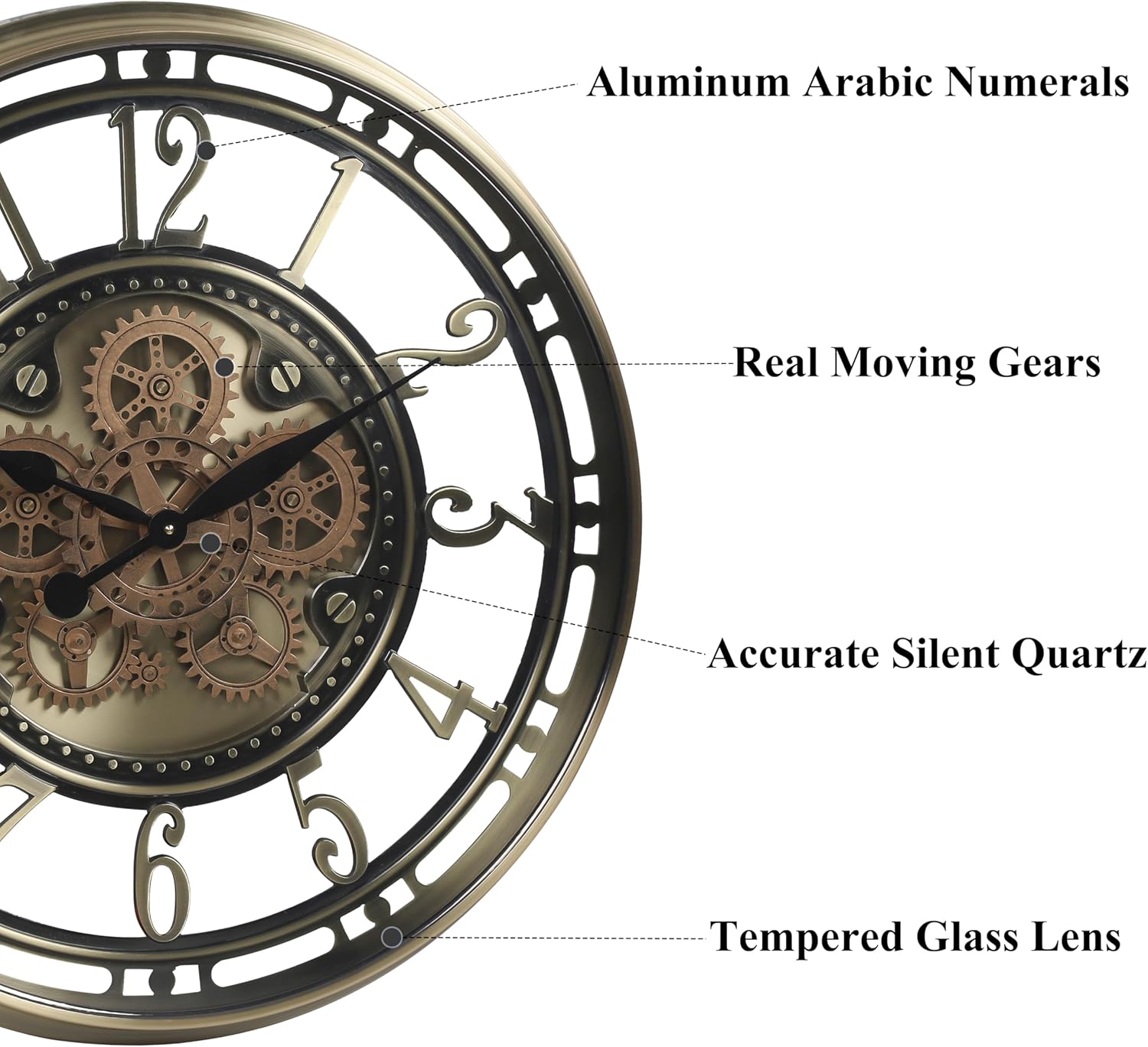 CLXEAST 28 Inch Large Moving Gear Wall Clock for Living Room Decor, Modern Farmhouse Wall Clock for Home Office,Brass Gold,House Warming Gifts New Home