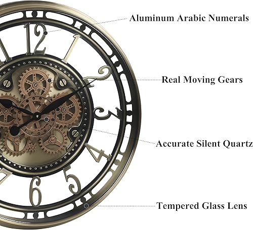 Miniatura 3 de CLXEAST Reloj de pared grande de 28 pulgadas para decoración de sala de estar, moderno reloj de pared de granja para oficina en casa, latón dorado,