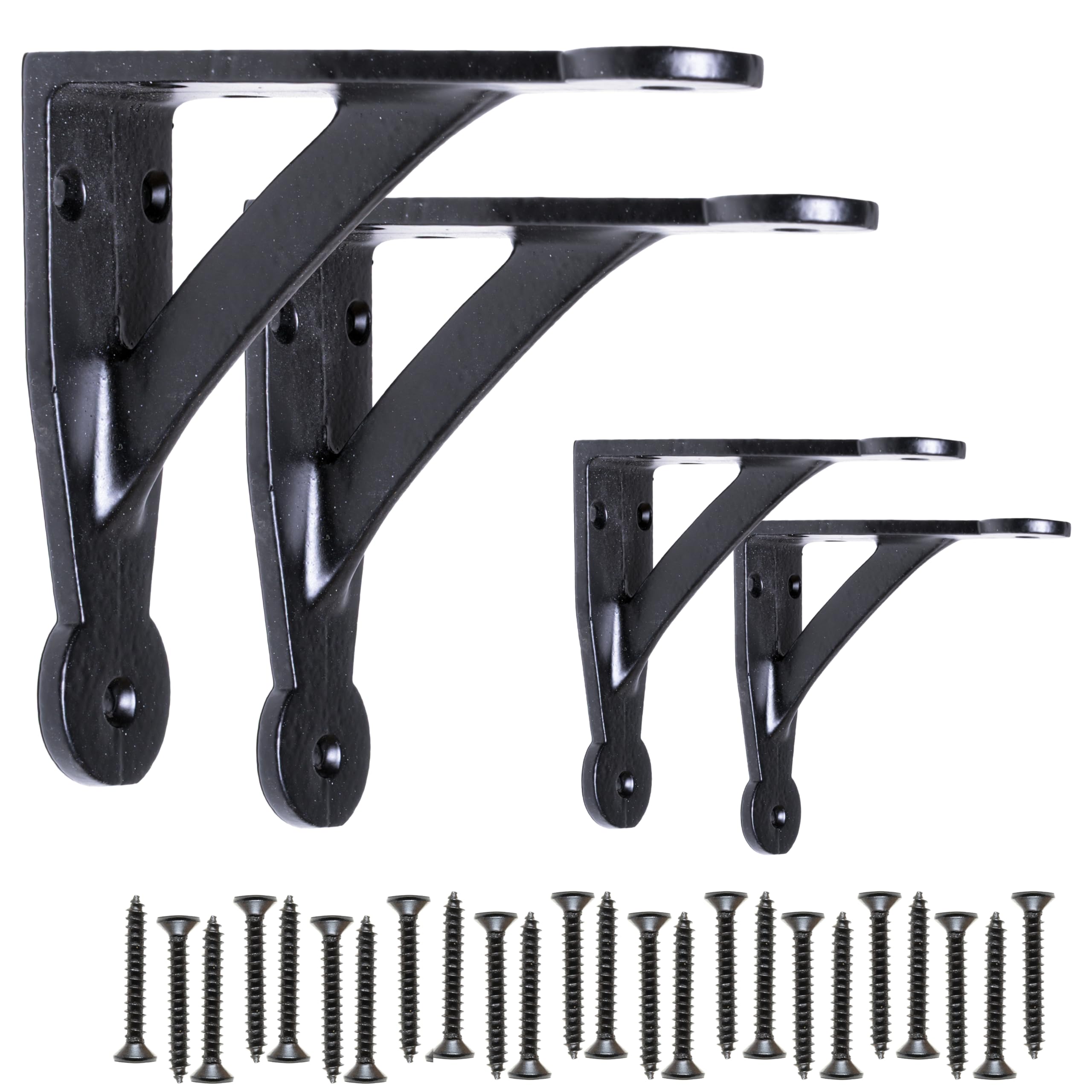 EDUWURXS Penny Gallow Cast Iron Black Shelf Brackets | Heavy Duty Wall Brackets for Shelves | Rustic Supports for Kitchen, Living Room & Outdoor 4x4 (Pack of 4)