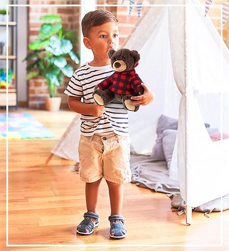 Miniatura 7 de DolliBu Oso marrón de felpa con capucha a cuadros rojos, oso marrón suave y abrazable, adorable peluche de oso marrón de zoológico, bonito regalo