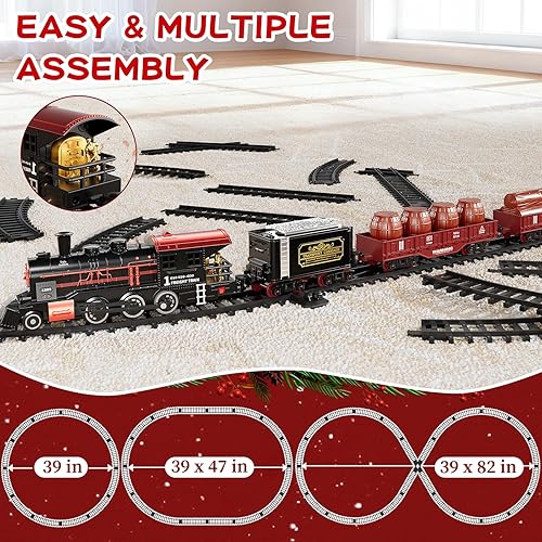 Miniatura 5 de Juego de tren para niños de 3 a 5 años, juguete de tren eléctrico con sonido realista, luces y humo para debajo del árbol de Navidad, modelo de