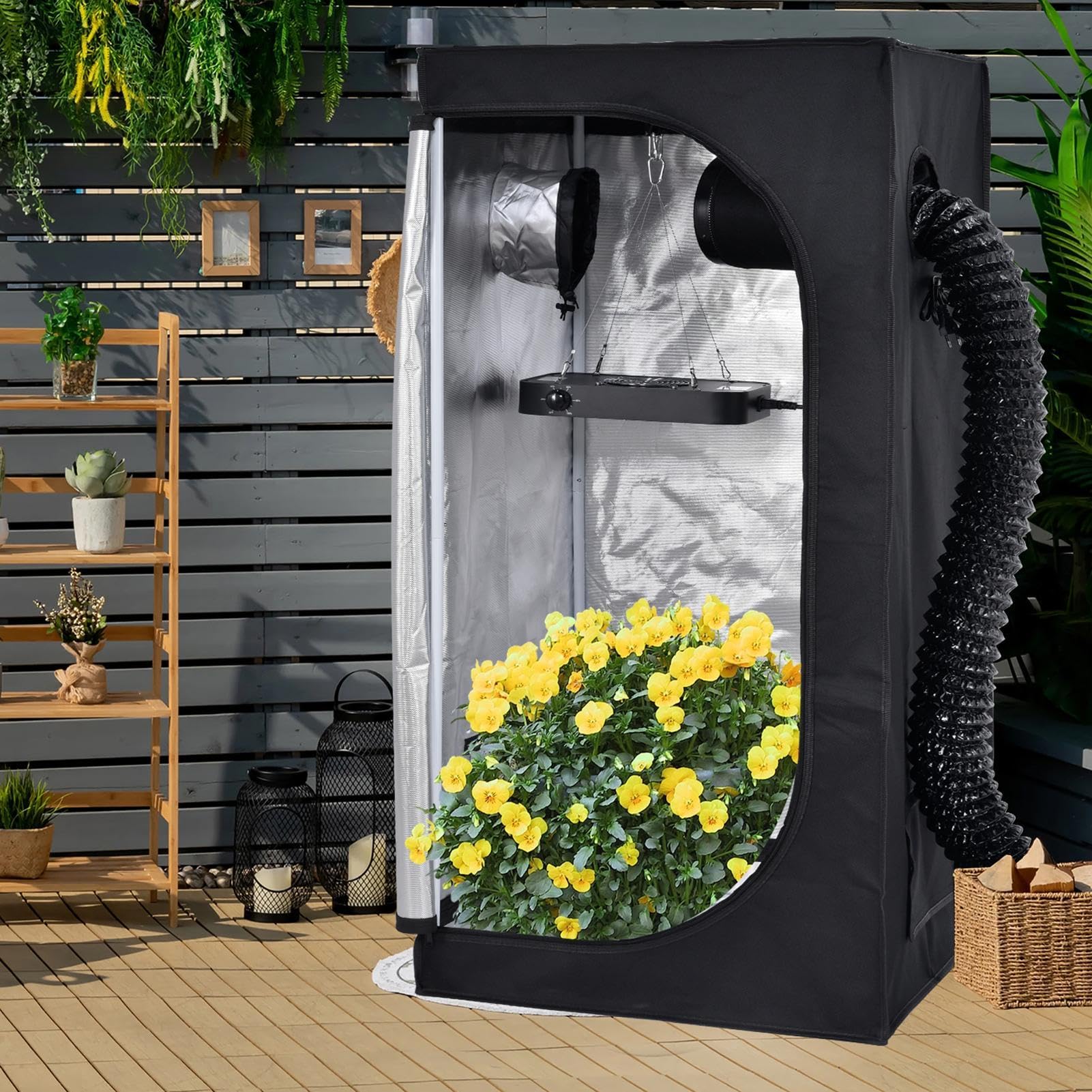 Conjunto De Cultivo Completo, Sistemas De Cultivo Hidropónico, Con Lámpara De Cultivo De Espectro Completo LED, 60x60x140 Cm, Con Ventilador, Filtro De Carbono Activado Por Aire De Escape
