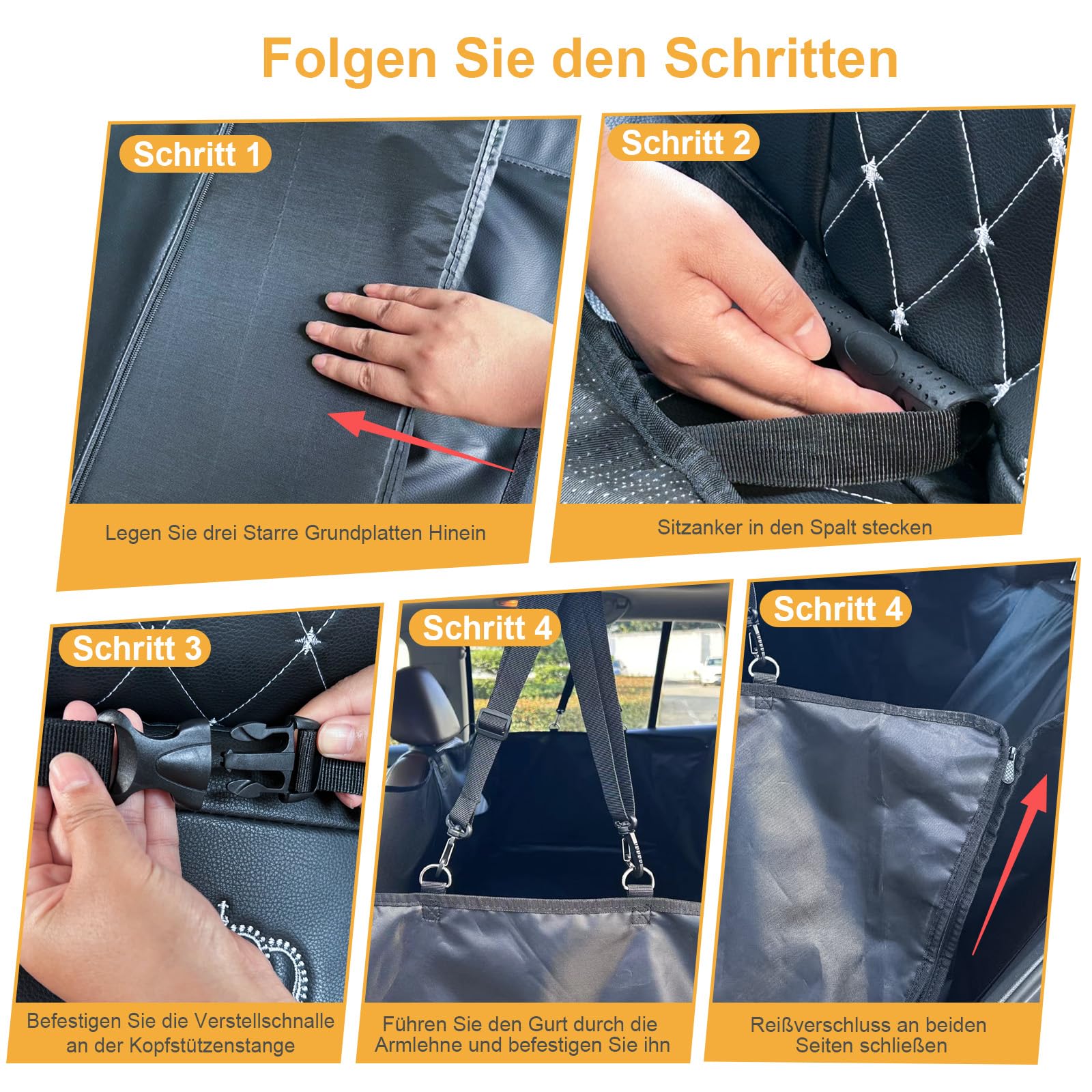 Hundedecke Auto Rückbank mit Harter Unterseite, PU-Leder Hunde Autoschondecke Rückbank, Wasserdicht Kratzfest, Belastbar bis 180 kg, für SUV, LKW, Universal