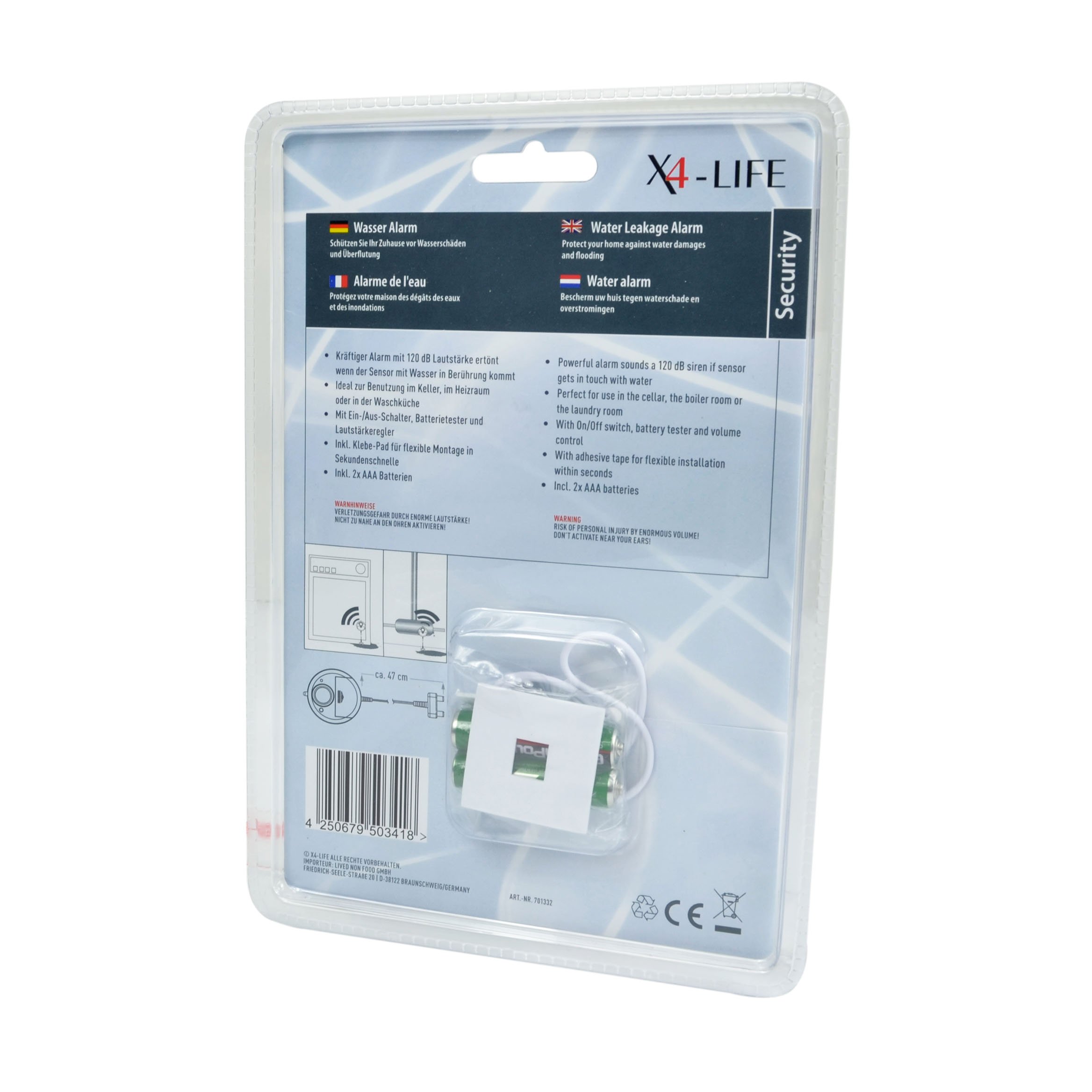 X4-LIFE Security Alarm Lot de 2 détecteurs d'eau