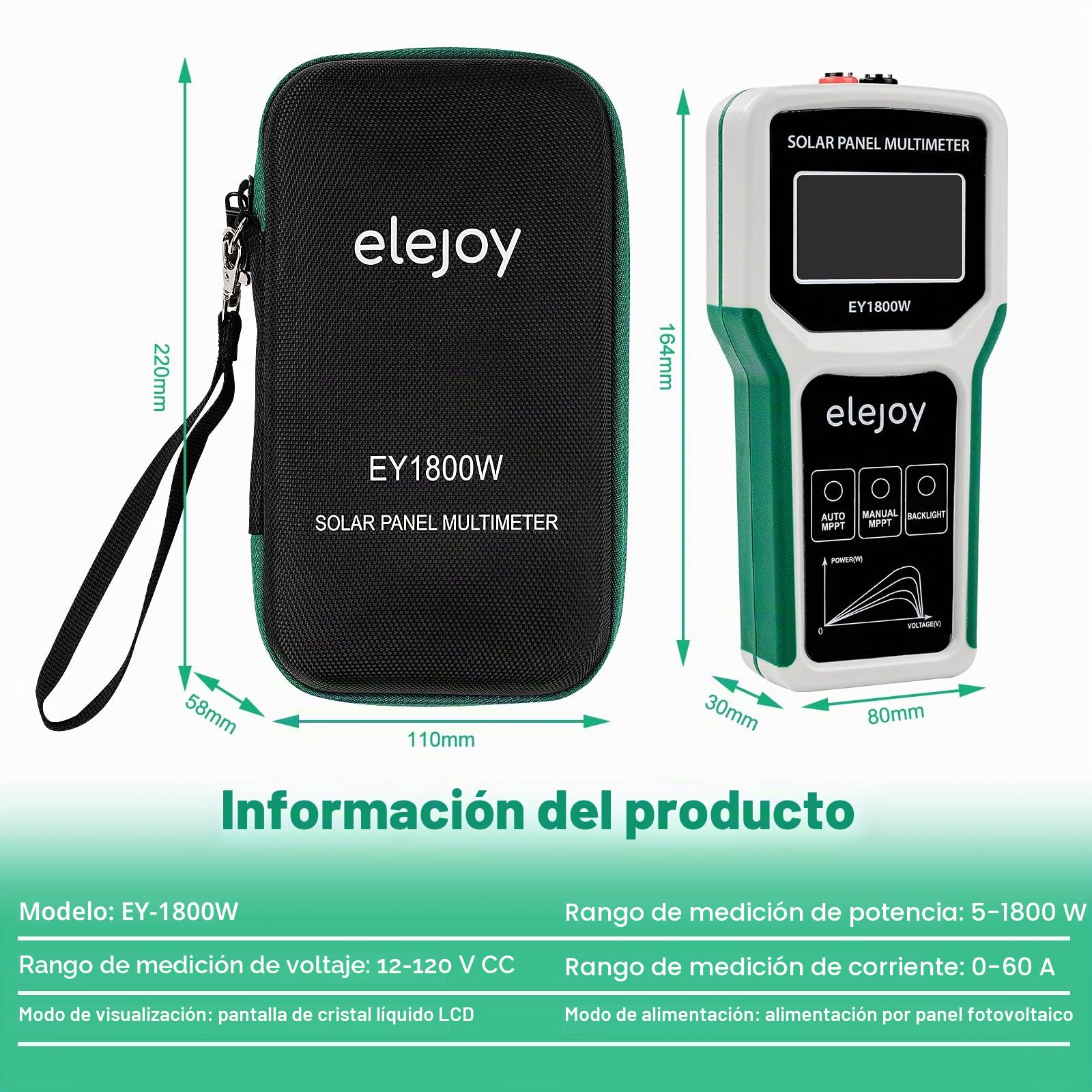 Solar Panel mppt tester 1800W Comprobador de paneles solares PV dispositivo de medición solares optimizador Para medir la potencia de los módulos solares, no superior a DC 20-120V 60A.