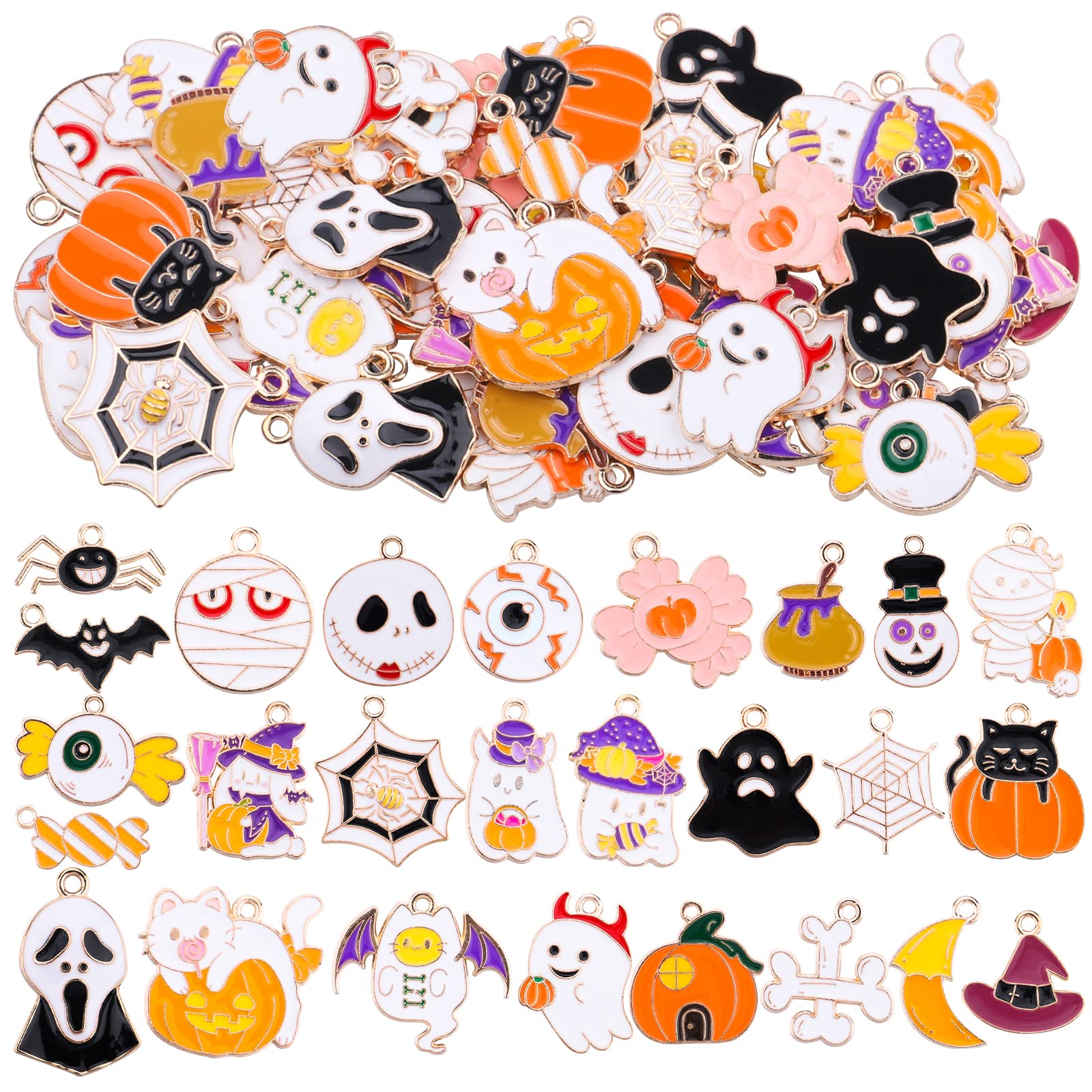 40 Charms Halloween En Alliage | Citrouille, Chauve-souris, Fantôme, Chapeau Sorcier | Pour Bijoux DIY, Décoration