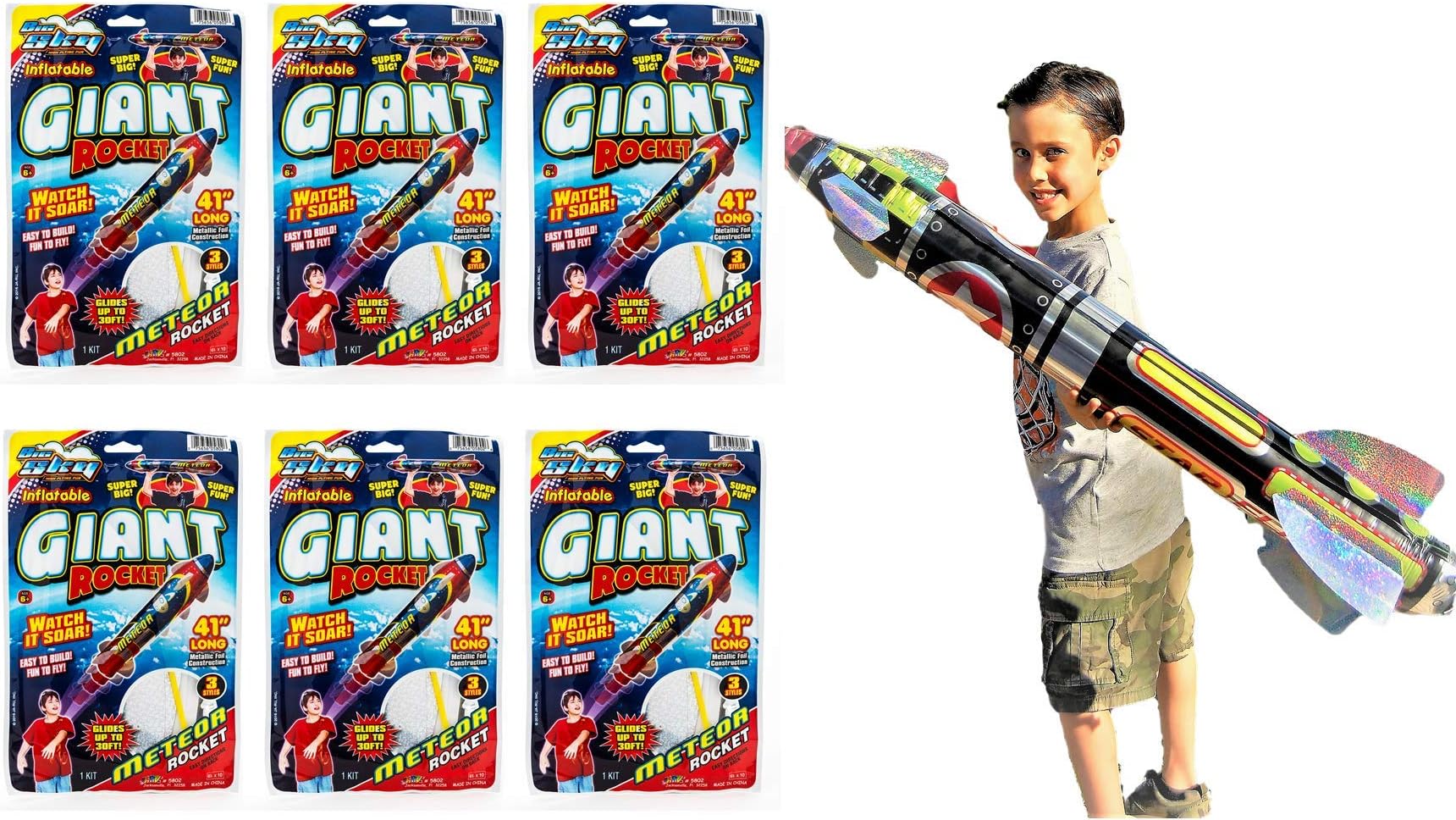 JA-RU Big Sky Inflatable Giant Rocket Ship (6 Rocket Ship Assorted) Space Shuttle Toys for Kids Boy Toys. Spaceship and Astronaut Prop Toys. Outer Planets Themed Birthday Party Favors. 5802-6p