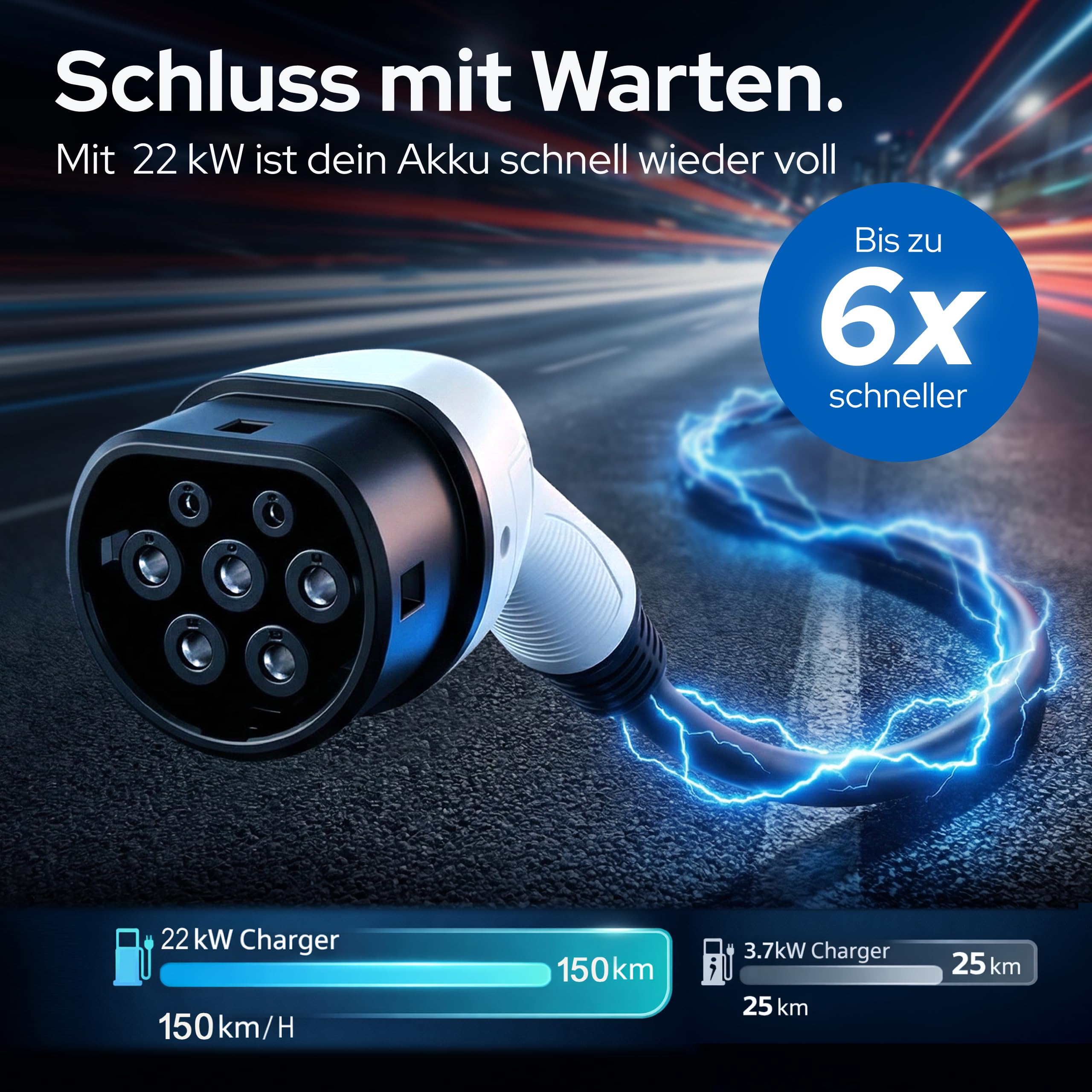 Cable de carga tipo 2, 22 kW, 10 m, 32 A, para coche eléctrico e híbrido, incluye bolsa de cables, cable de 3 fases para EV PHEV • Adecuado para todos los coches E modelo 3 S X Y, ID3, ID4, ID5