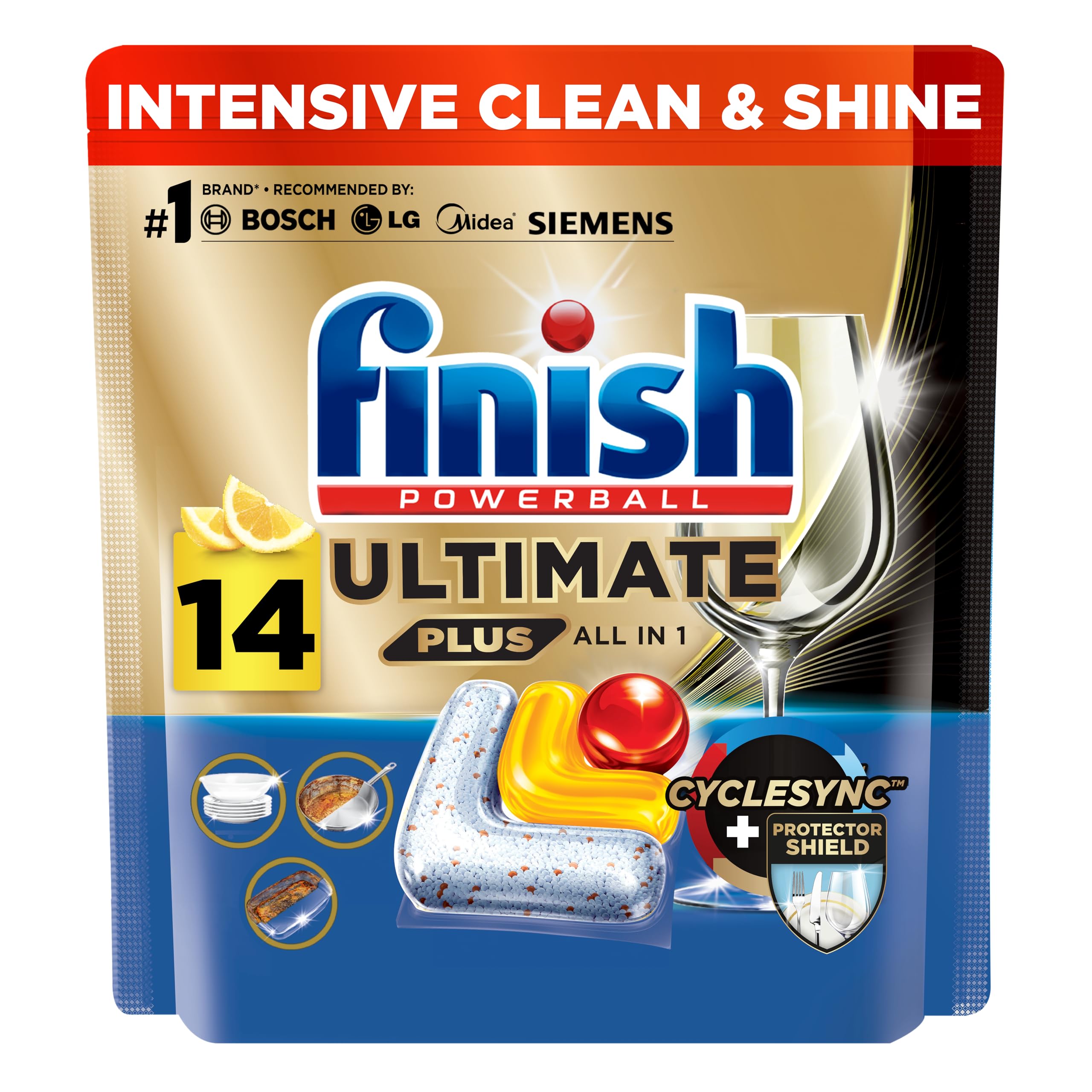 Powerball Ultimate Plus Dishwasher Detergent, Lemon Fragrance Scent, 14 Tabs