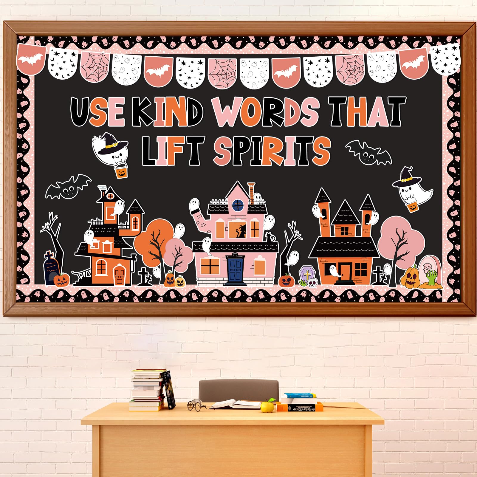 ojustbeok Halloween Bulletin Board Decorations Halloween Kind Classroom Cutouts Trick Treat Pumpkin Bat Ghost Castle Paper Decors for Holiday School