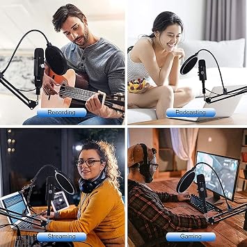 USB Microphone Condenser Computer PC Gaming Mic Podcast Microphone Kit for Streaming,Recording,Vocals,ASMR,Voice,Cardioid Studio Mic for Phone/Pad/Android/MAC/Laptop/PS4/USB C Phone,YouTube