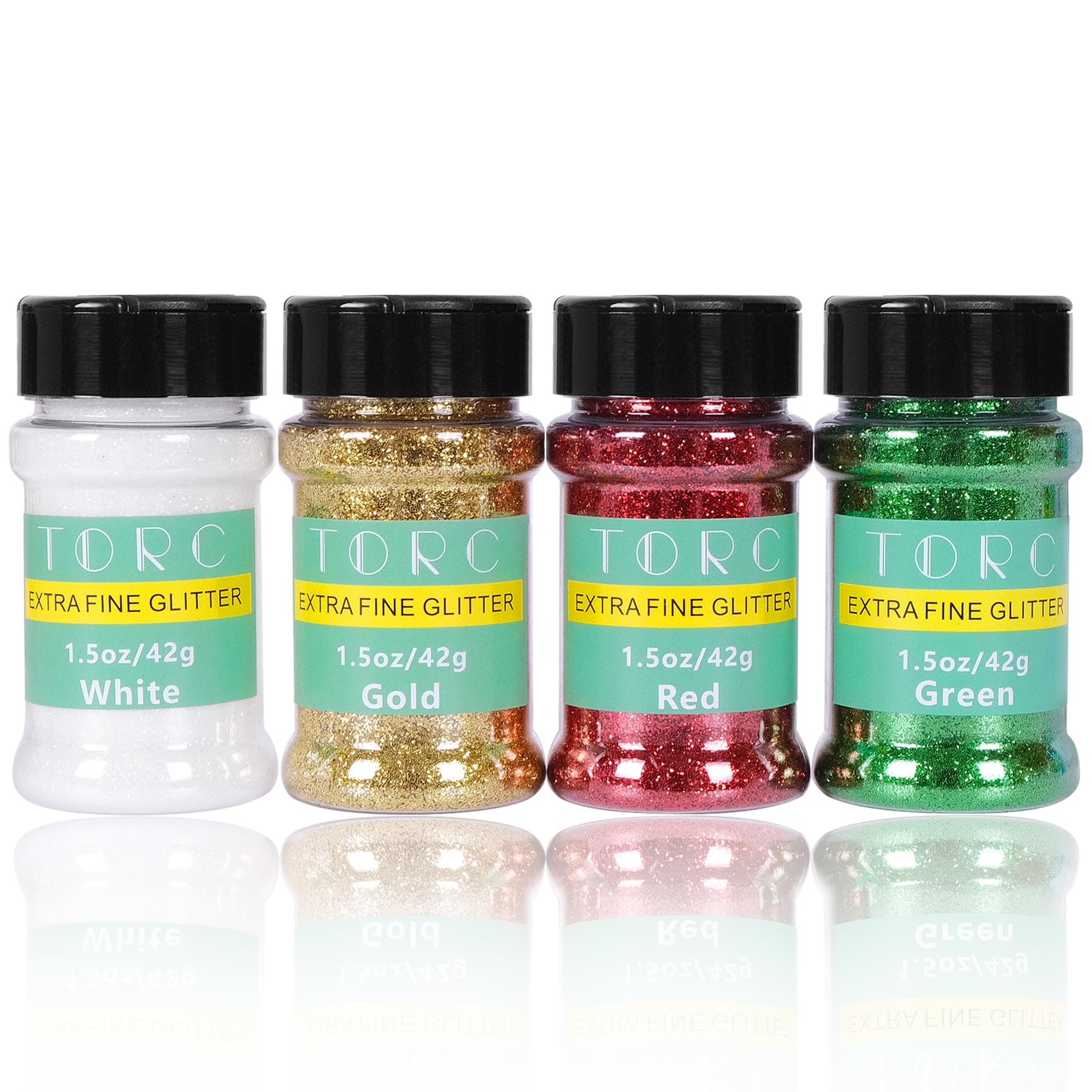 TORC 6 oz Fine Glitter Set Christmas Glitter - 4 Count Bulk Glitter for Crafts, Resin, Fine Glitter for Scrapbooking and Christmas Décor - Christmas Confetti Pack - Green, Red, Clear, Gold Glitter-image-44