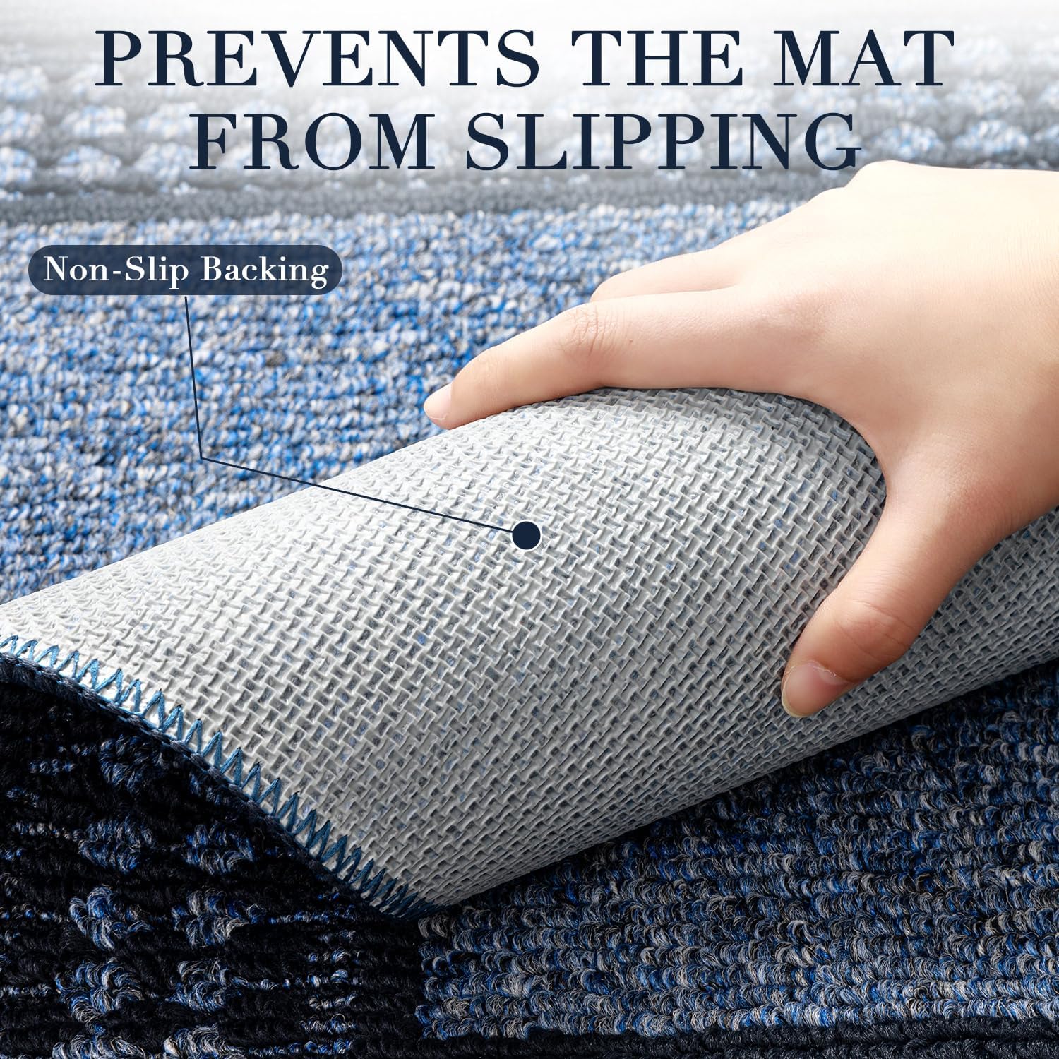 hicorfe Dirt Trapper Door Mat 32"x48",Non-Slip Backing Front Back Indoor Doormat,Washable Welcome Inside Entrance Mat,Low Profile Stain Resistant Absorbent Floor Mats for Entryway,Blue