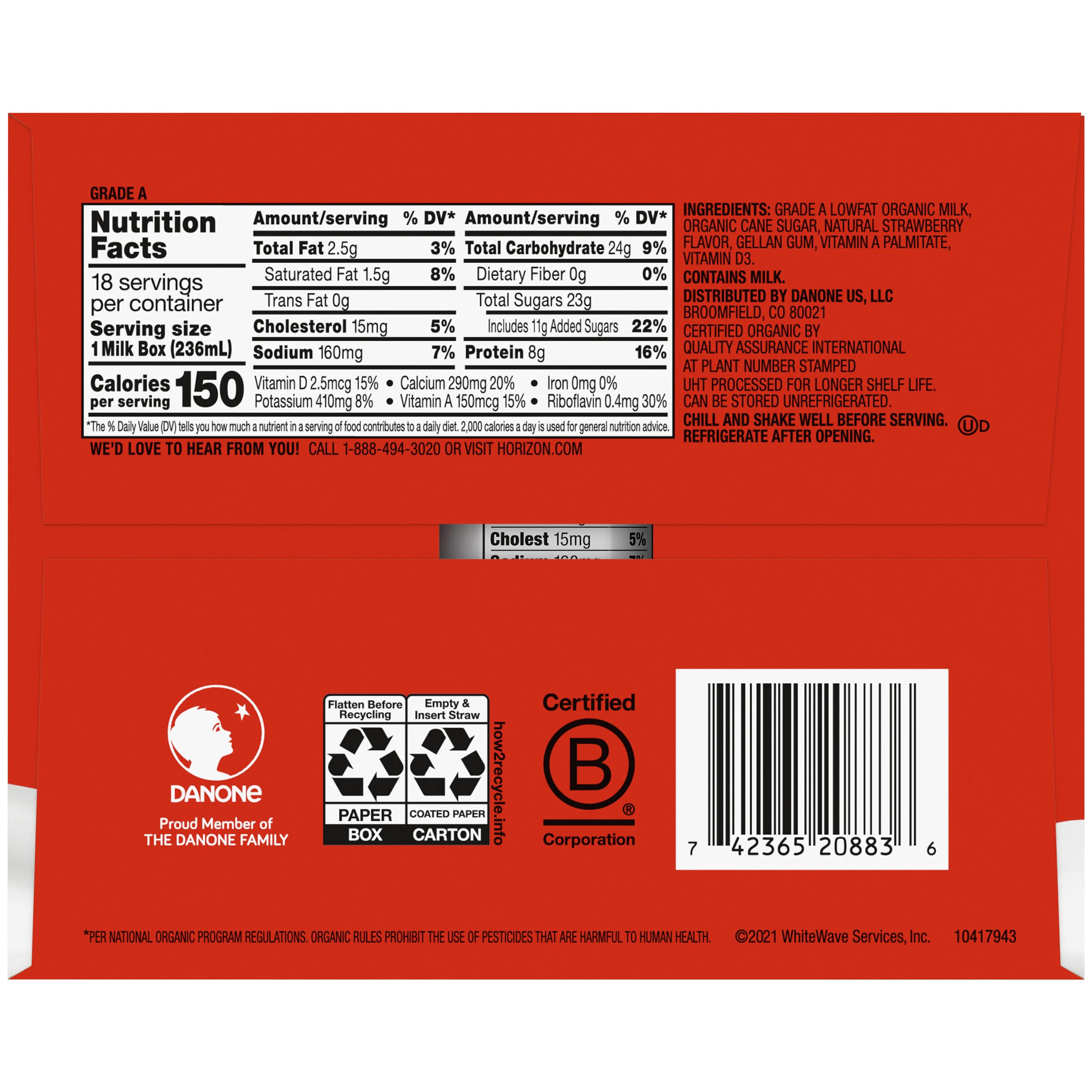 Horizon Organic ShelfStable 1 Low Fat Milk Boxes, Strawberry, 8 Fl OZ