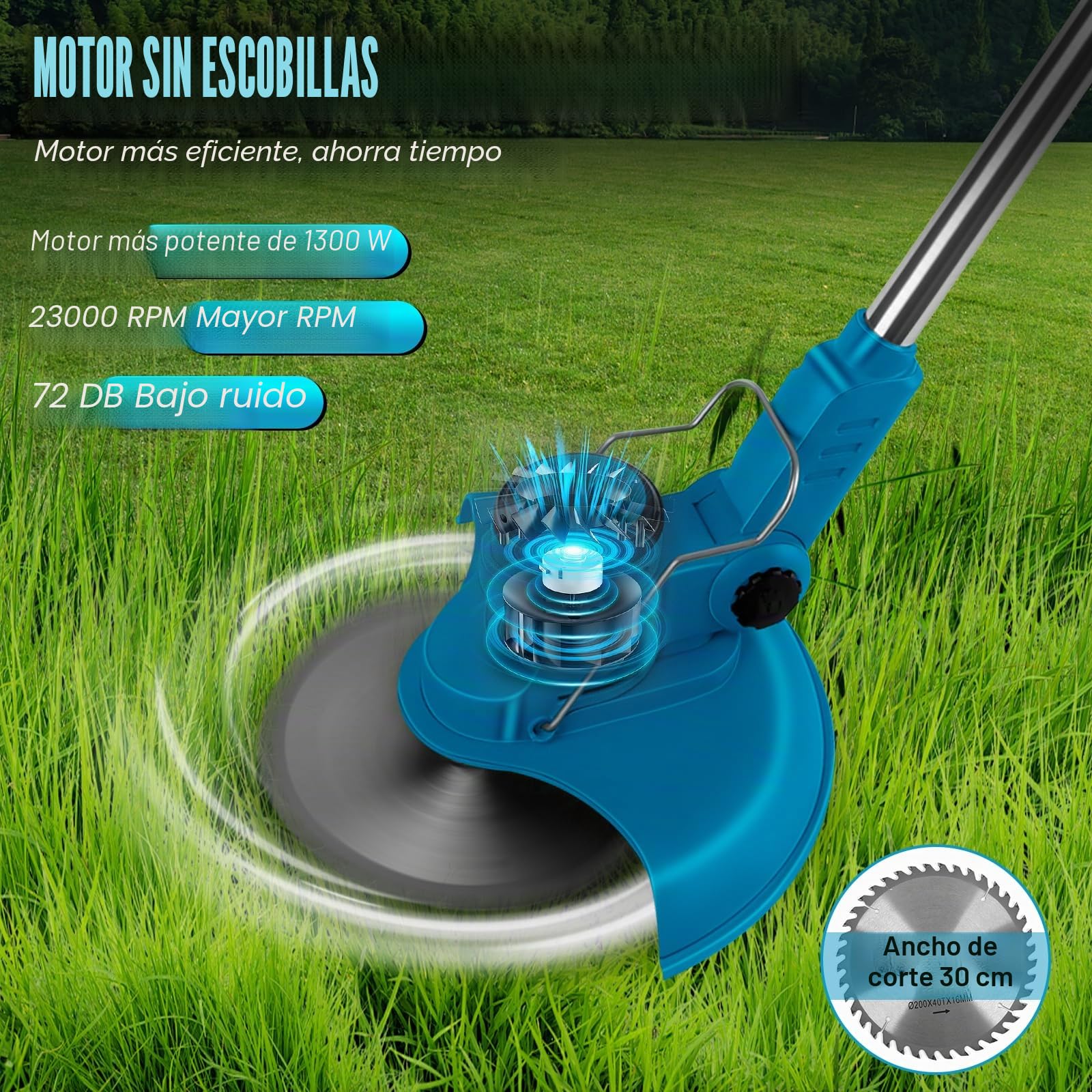 Desbrozadora con batería compatible con batería Makita de 18 V, 4 en 1 sin escobillas, 20 cm de ancho de corte, mango ajustable de 99 – 135 cm, varilla telescópica para jardín césped Dornbusch