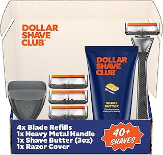 Dollar Shave Club | The VIP Shave Set | 4 Extra Close Refill Cartridges, 1 Heavy Metal Handle, 1 Shave Butter 3 ounce, 1 Razor Cover, Razors for Men