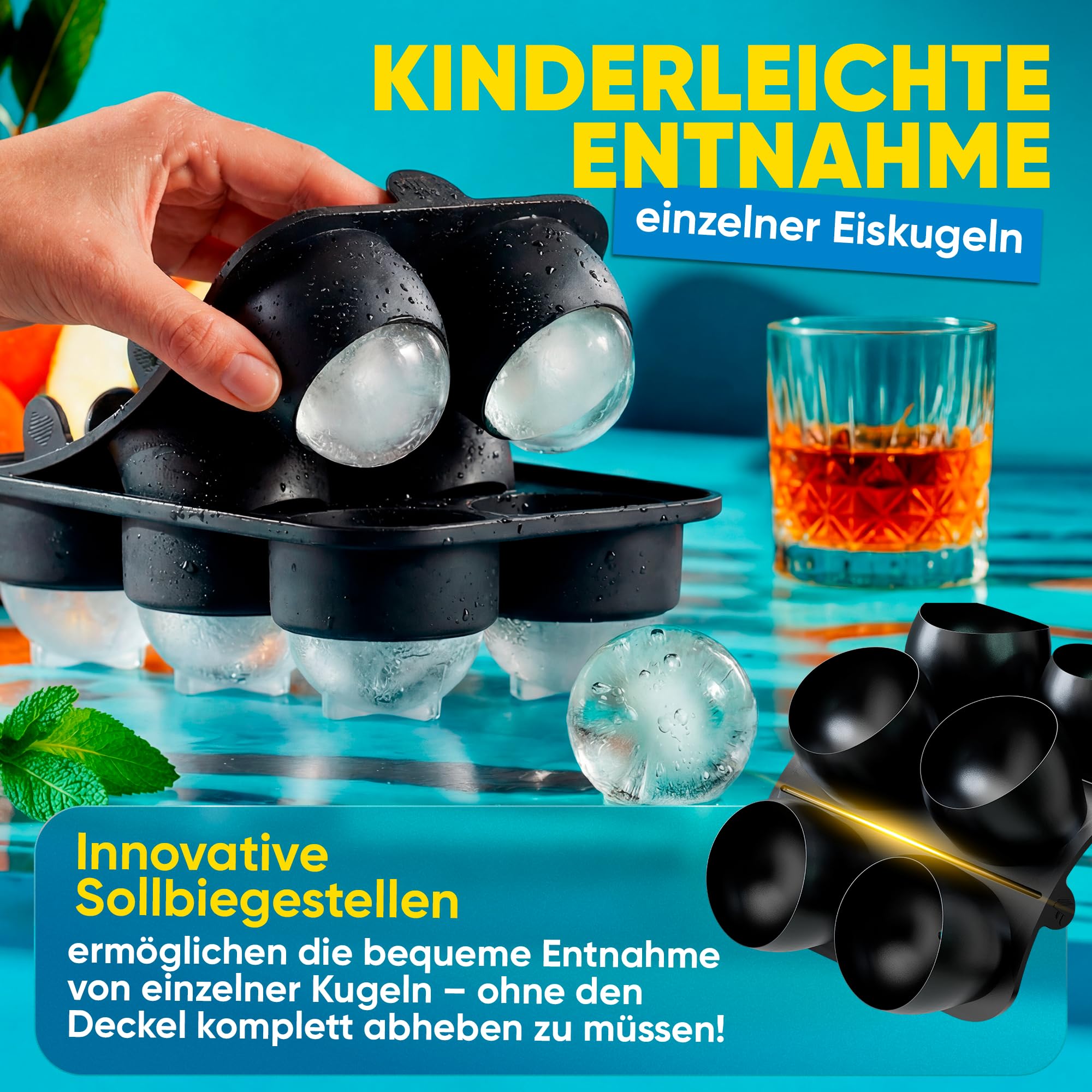 Neighbour's Friend Patentierte Eiskugelform 2er Pack Platinum - Große Eiswürfelform rund Platinsilikon für Cocktails, Gin & Getränke - 12x Eiswürfel rund spülmaschinengeeignet - XXL Eiswürfel
