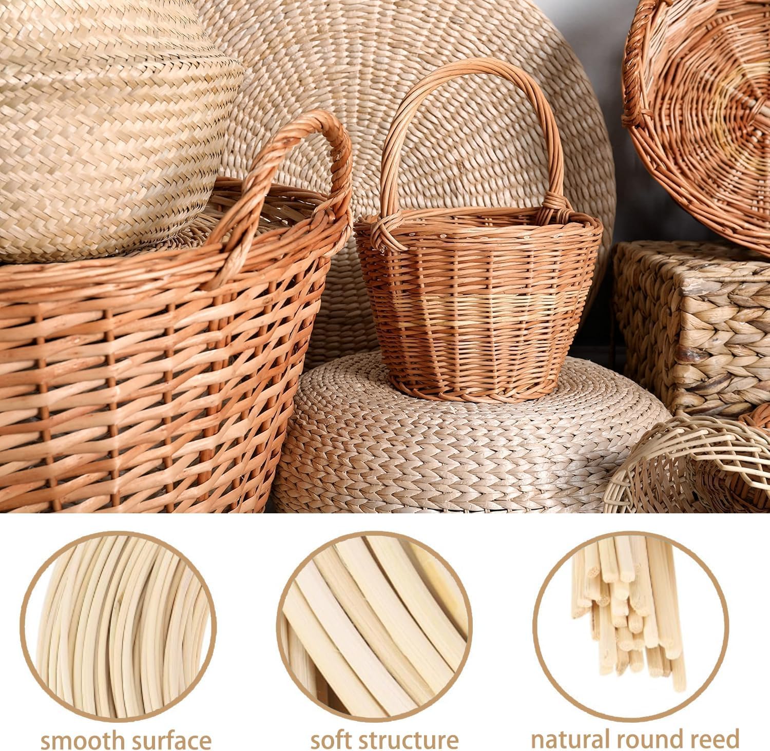 Ratan Rollo Mimbre Natural para Tejer Hogar - Rollo de 6.0mm, 500g, Mimbre Rollo Fácil de Usar en Proyectos de Bricolaje