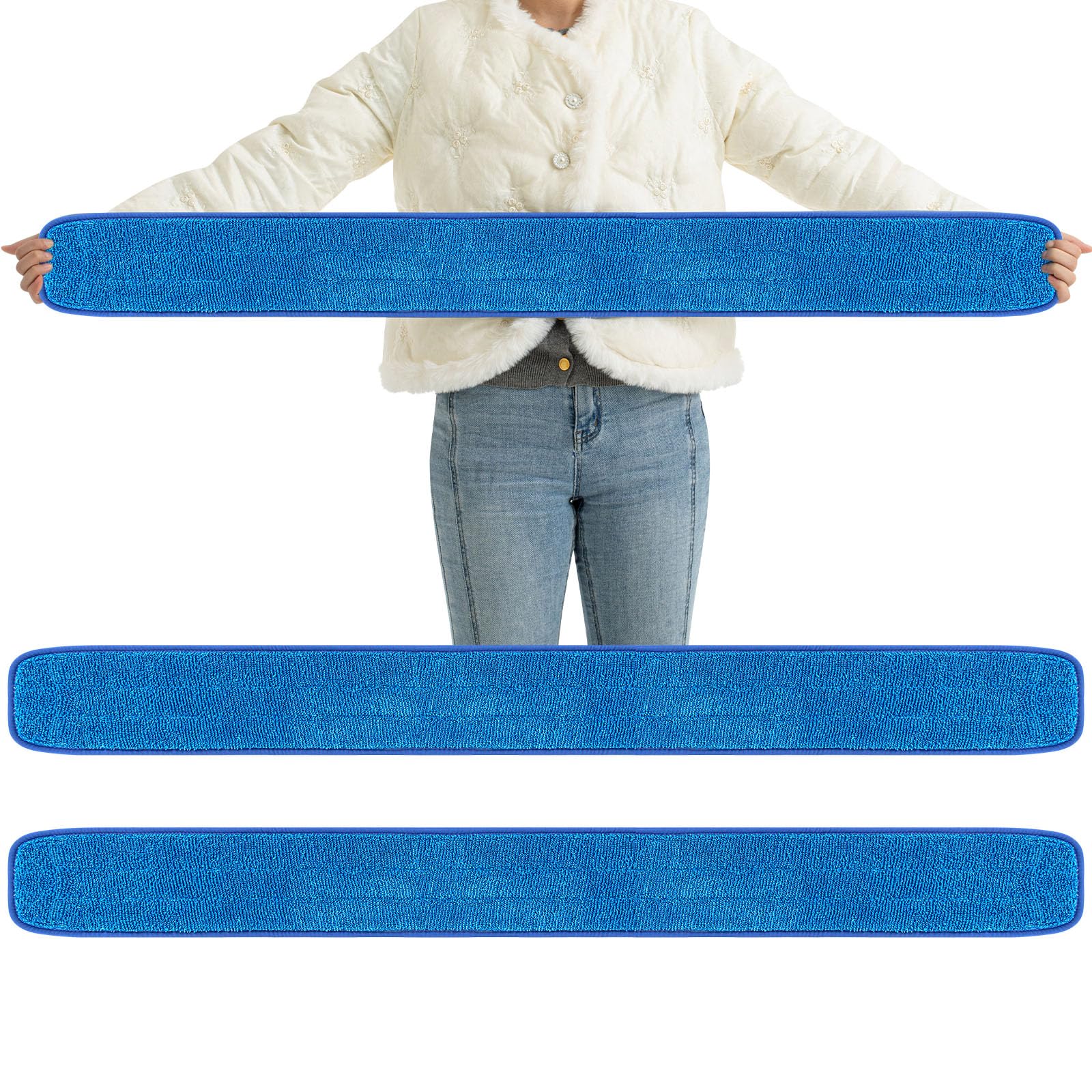 LOYIM 3 Pcs Large 48 Inch Commercial Replacement Microfiber Pads Reusable Wrestling Wet Mop Refill Pads for Flat Mop Frames Wet and Dry Use (Blue)