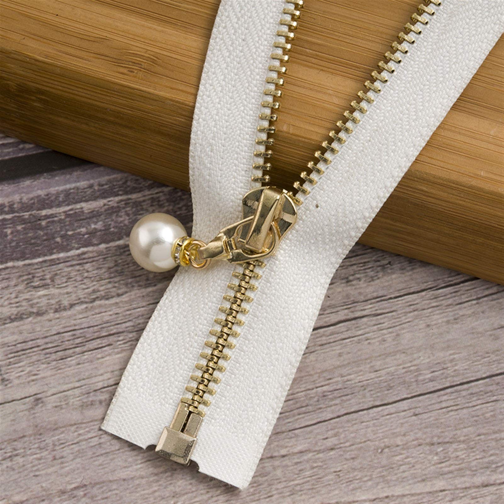 CFFQDQUANB Zipper for Bags, Zippers 1Pc 85cm 120cm 5# Pearl Metal Zipper,for Sewing Clothes Zips,(Whitegold85cm)