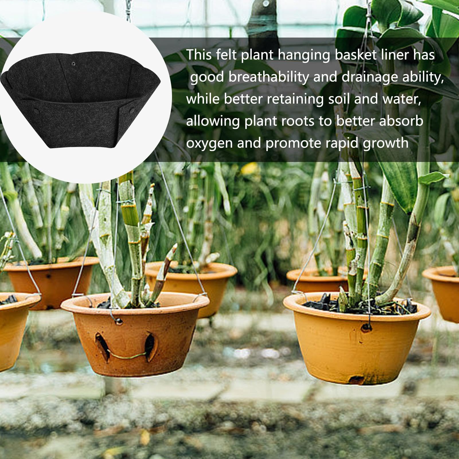 3 Pcs Doublures De Panier De Jardinière En Tissu, Doublures De Boîte De Fenêtre En Feutre, Doublure De Remplacement Pour Panier De Fleurs Noir Plante Suspendue Jardini Res Cl Ture Jardin