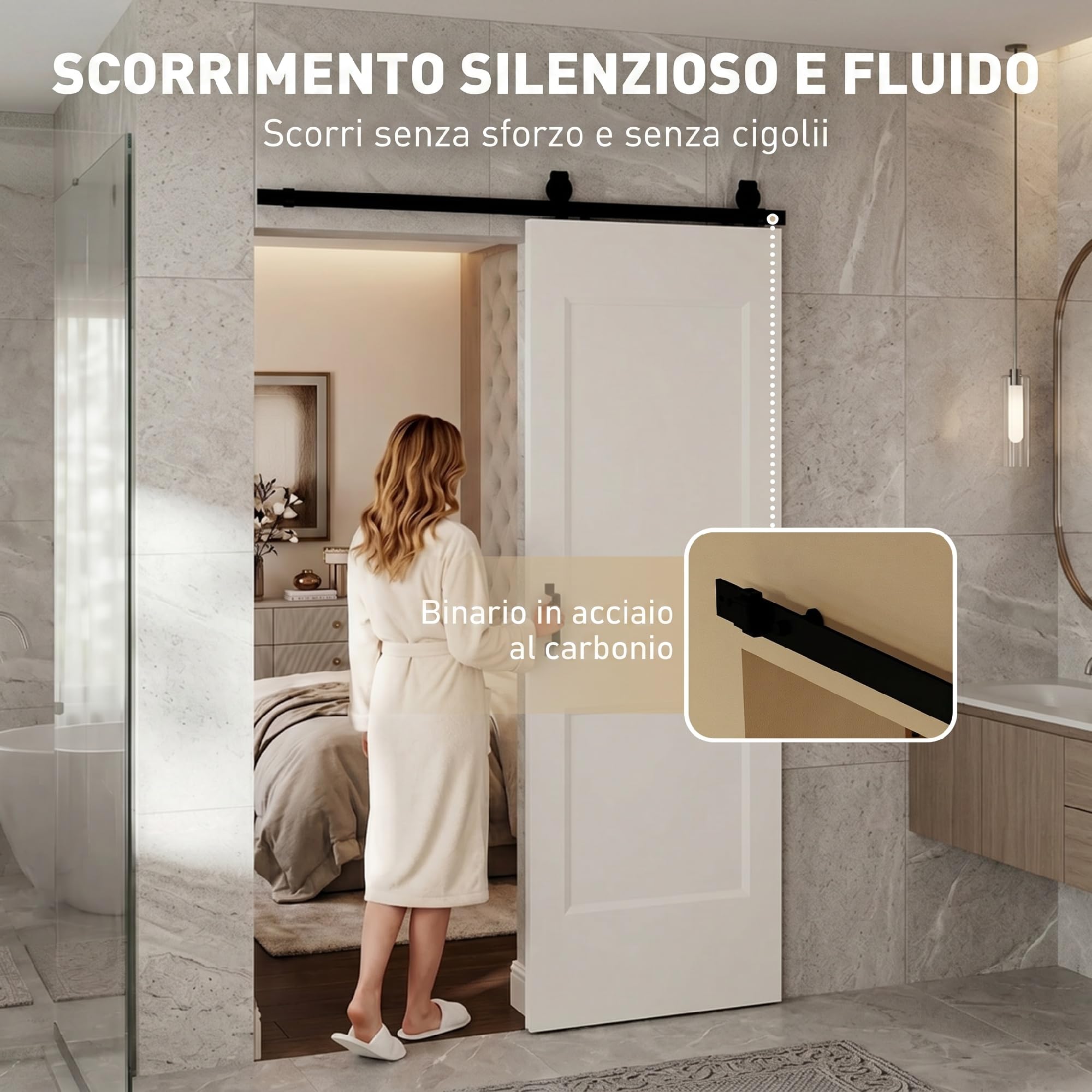 HOMCOM Porta Scorrevole Interna 76.2x213.4cm, Superficie Verniciata, Binario Silenzioso Acciaio, Maniglia Migliorata, Kit Ferramenta, Porta Interno Stile Industriale, in Legno Pino, Cucina, Soggiorno