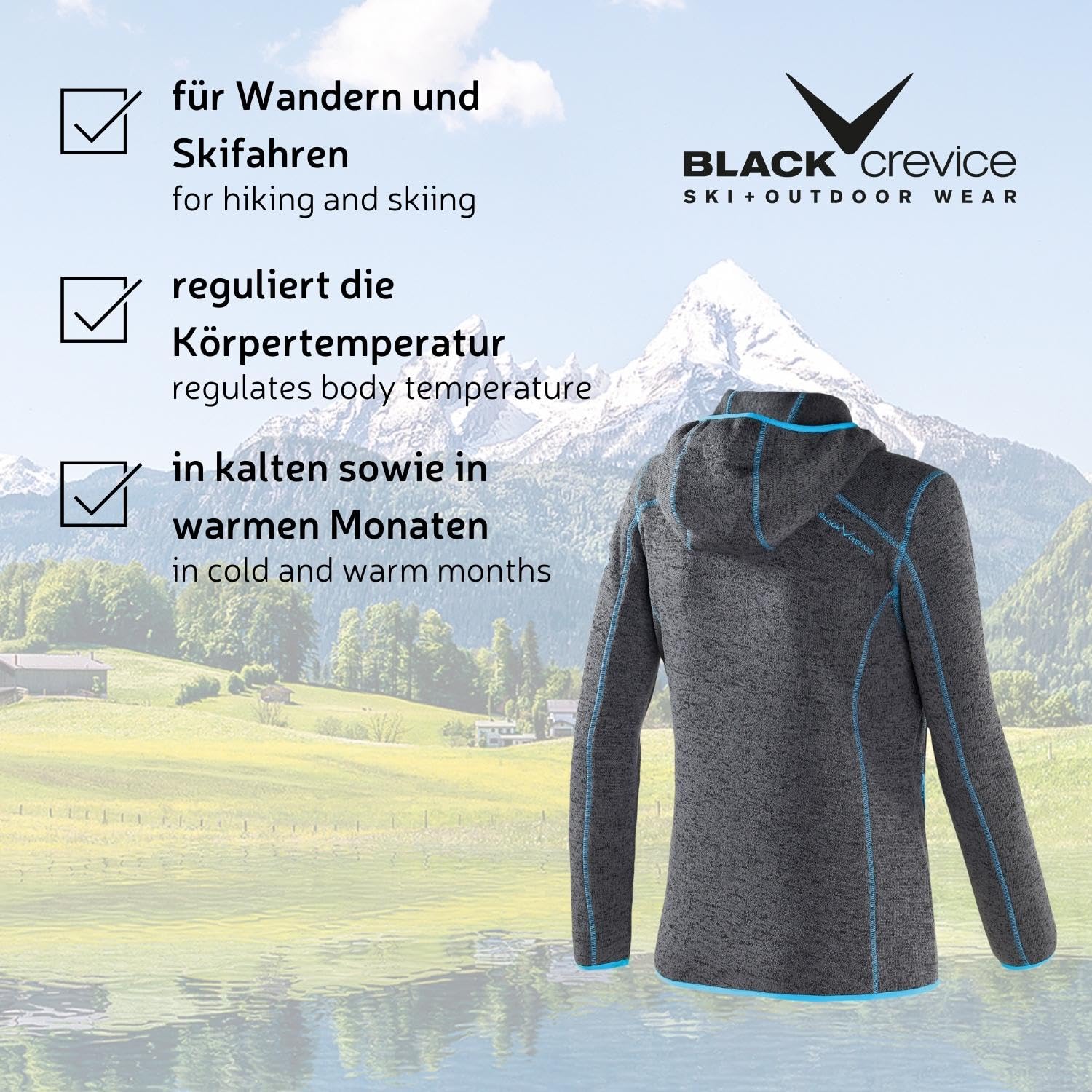 Black Crevice Veste polaire en velours côtelé avec capuche femme I Veste polaire à l'aspect tricoté chiné femme I respirante et légère I tricotée femme I Vestes polaires d'extérieur femme