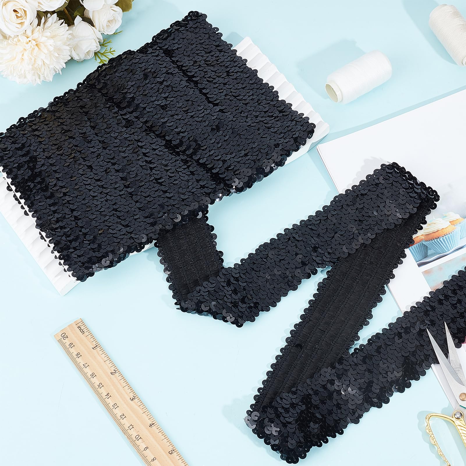 NICENEEDED Paillettenband Gold 5 Yards - Elastischer Paillettenbesatz 1.88 Zoll Zum Nähen