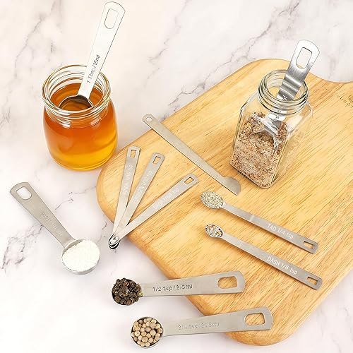 Miniatura 8 de Accmor Juego de cucharas medidoras de acero inoxidable con nivelador, 10 cucharaditas apilables y cucharadas para hornear y cocinar, accesorios de