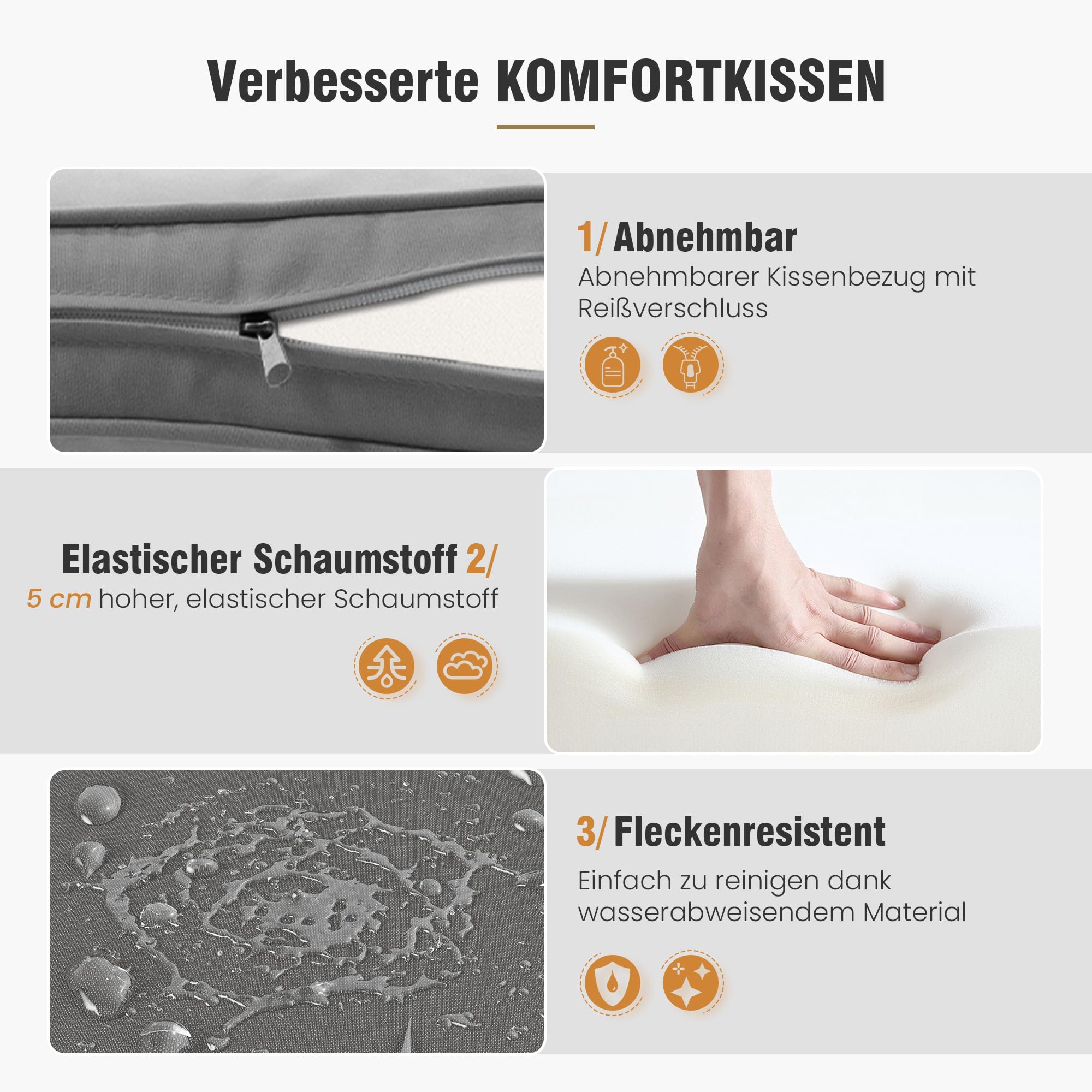 Amopatio Relaxliege Liegesessel, Rattan Sonnenliege mit Verstellbar Rückenlehne und Klapptisch, Outdoor Gartensessel wetterfestes, für Terrasse, Garten, Balkon – Grau