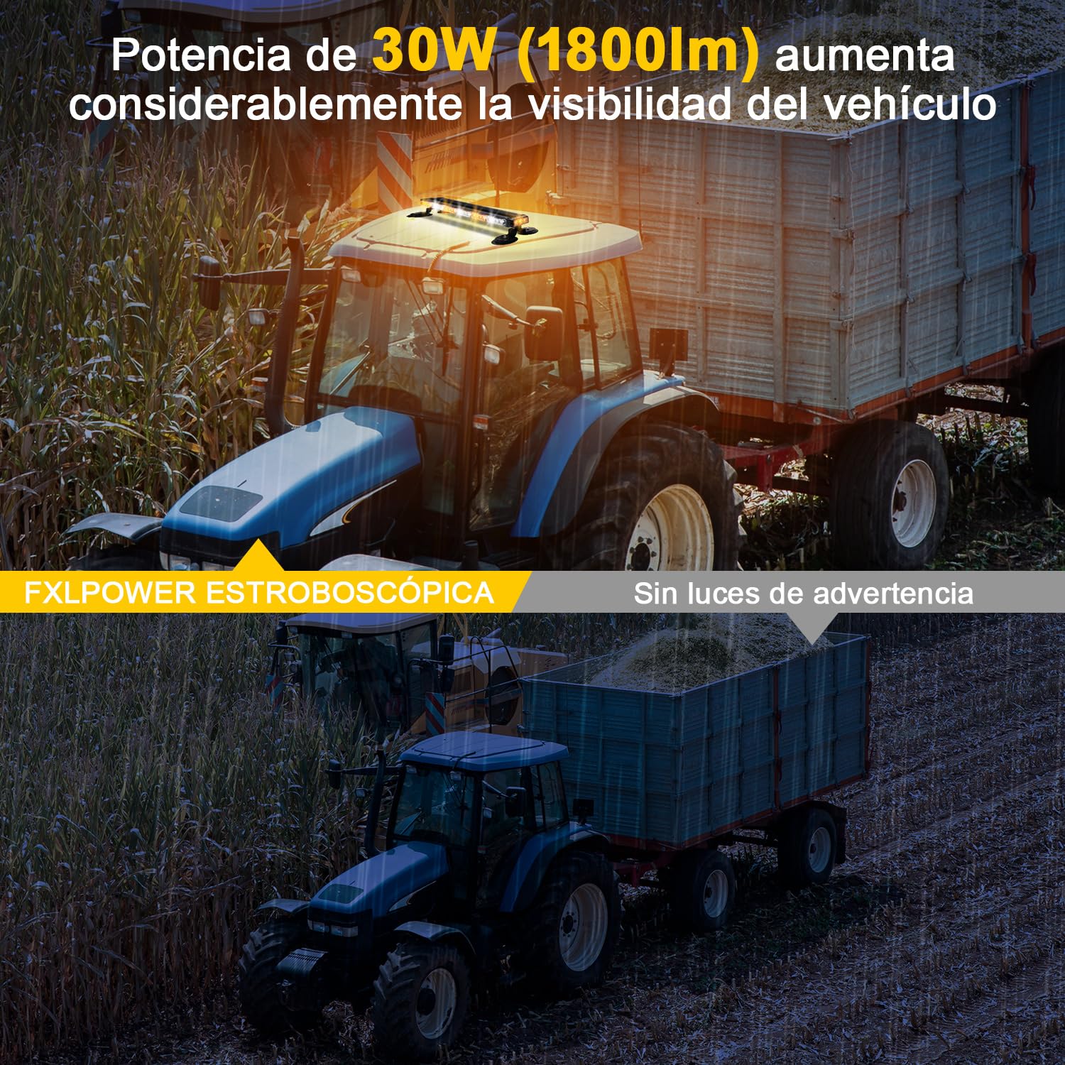 71cm Rotativo Luz LED Estroboscópica, 12V-24V Amarillo & Blanco Luz de Emergencia con 20 Imanes Resistentes para Vehículos de Construcción Carretilla Elevadora Tractor Remolque Quitanieves