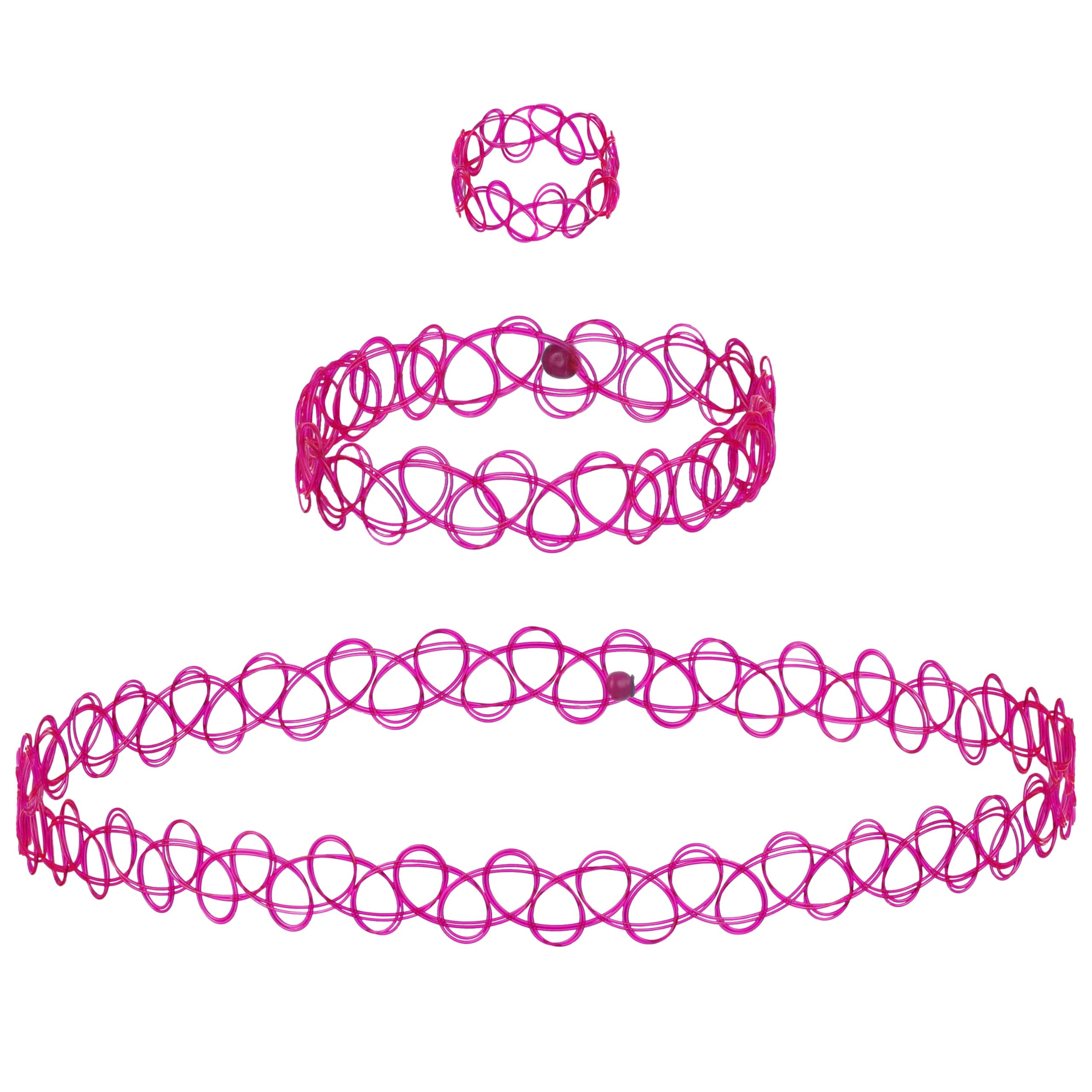 Expressions 3pc Assorted Tattoo Stretch Jewelry Collection Pink