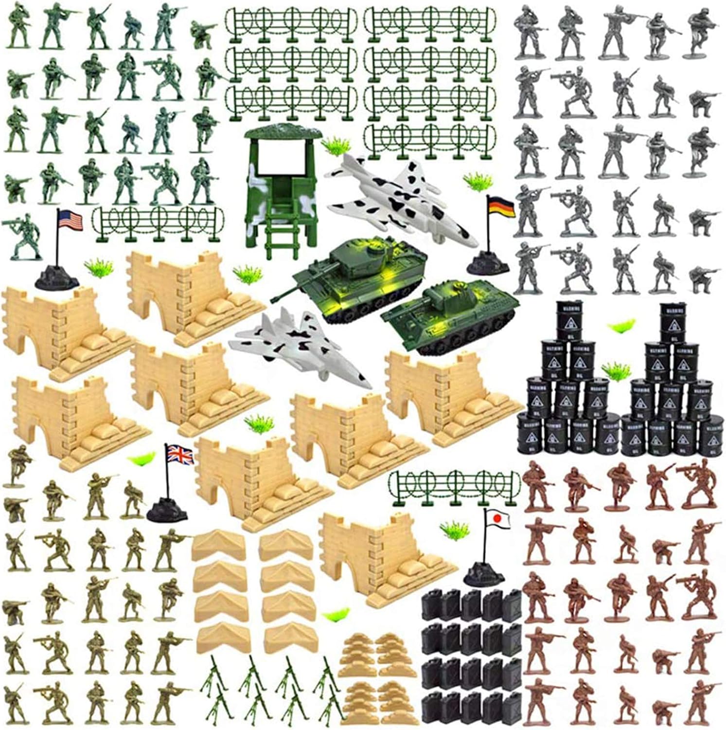 3 otters 250PCS Army Men Military Set, Military Figures and Accessories with Hand Bag World War II Army Men Toys for Boys