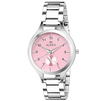 AUREX Analogue Womens & Girls Watch (Pink Dial Silver Colored Strap)