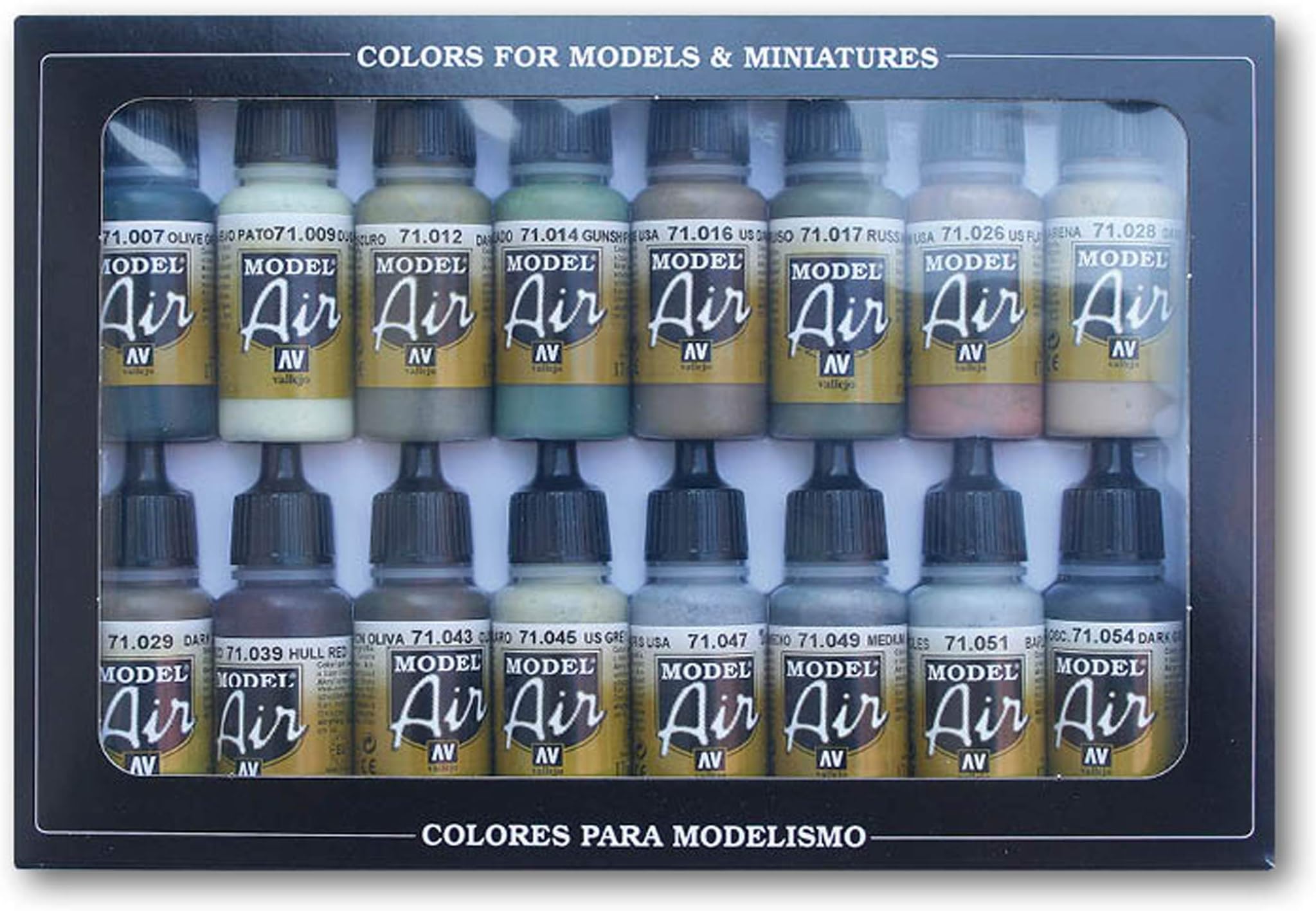Vallejo Model Air Acrylic Paint Set, Matte Finish for Airbrush, Ideal for Modeling and Miniatures, 17 x 17 ml Bottles