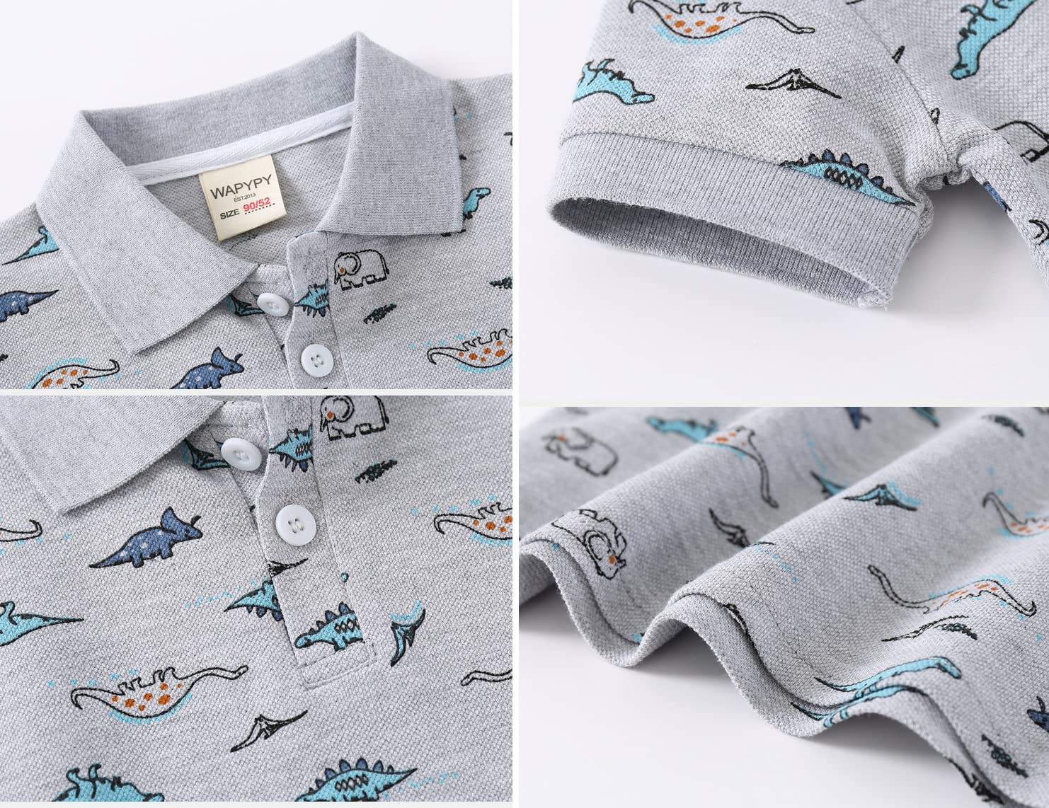 Lot de 2 polos pour garçons de 2 à 6 ans - Dinosaure - Voiture - Manches courtes