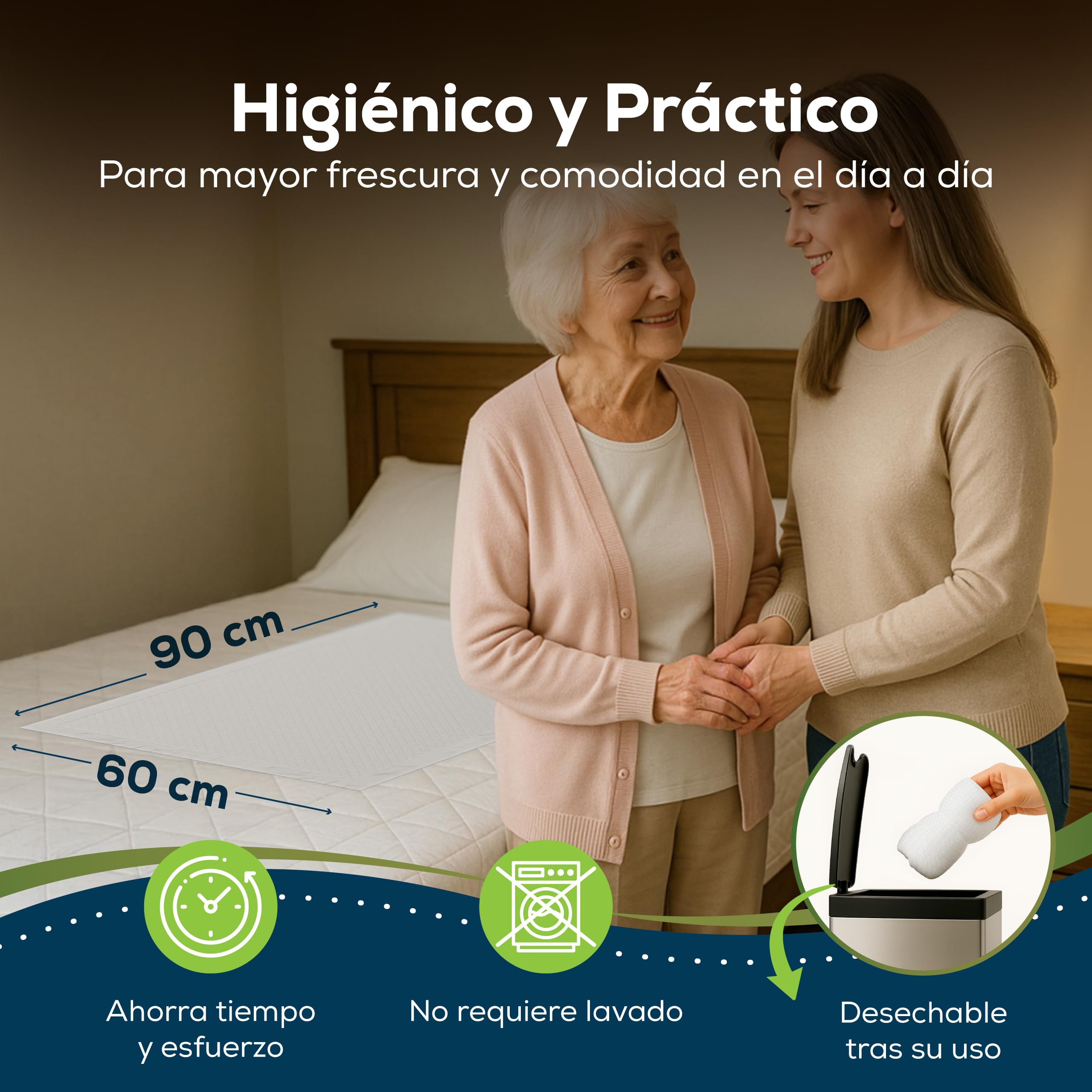Sensalou Empapadores Desechables 60x90 cm – 100 Unidades – Protectores Impermeables y Absorbentes para Incontinencia, Bebés, Adultos Mayores, Animales, Hospital, Protección Sanitaria y Cambio Diario
