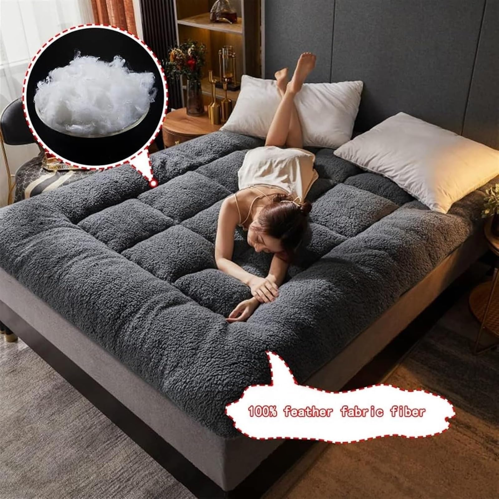 Große, dicke Tatami-Matratze, faltbare Matratze, rollbare Matratze, tragbare Matratze, Bettdecke, Schlafmatte, Tatami-Matte mit Federstofffaser, Einzel-Doppelbett (grau, 90 x 200 cm, 1,2 kg)(Grey,200x