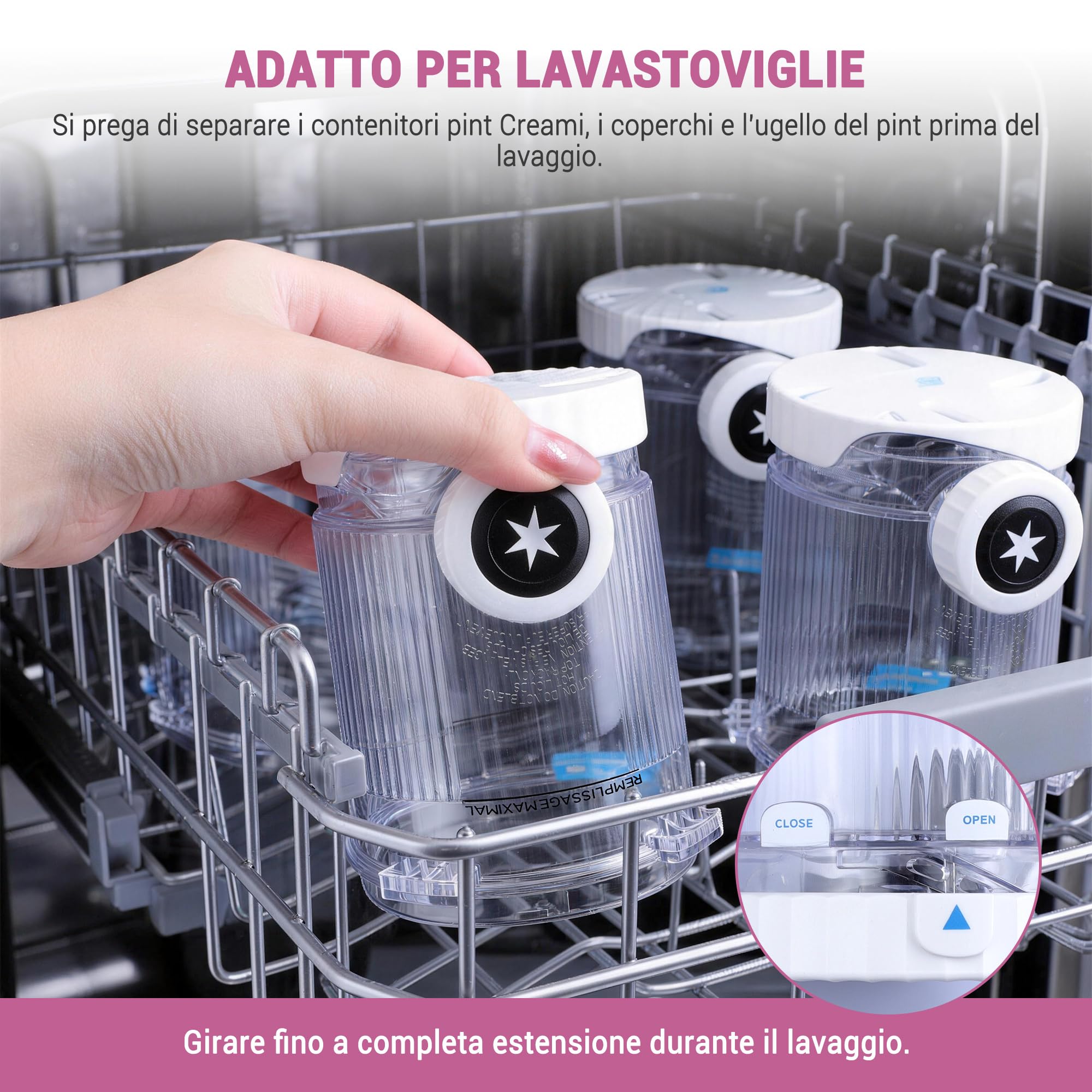 4 Contenitori compatibili con Ninja Cream, Accessori per i Modelli NC701EU/NC700, Senza BPA, Lavabile in Lavastoviglie, con Coperchi Ermetici - Ricambi per Macchina del Gelato per Ninja