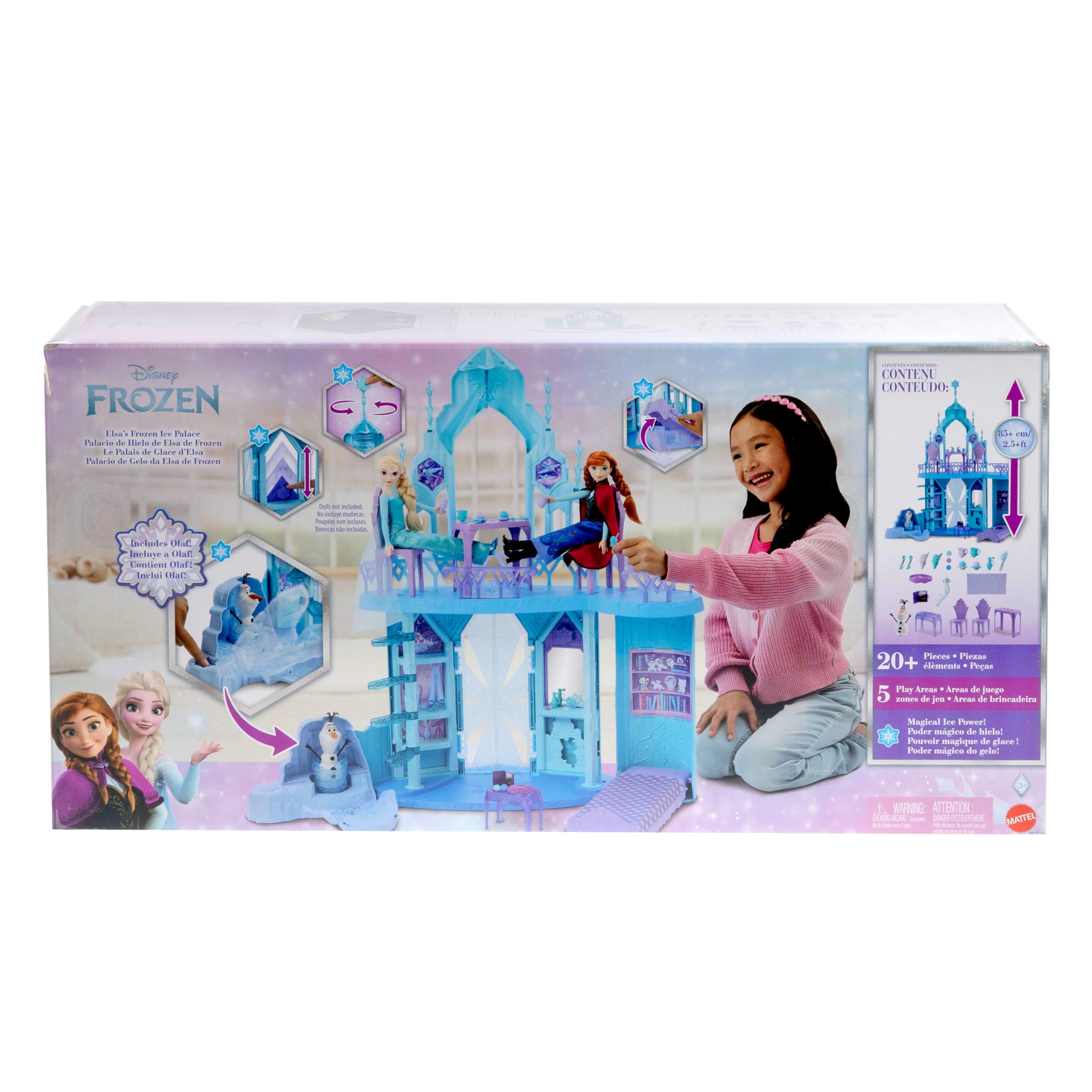 Mattel Disney „Die Eiskönigin ELSA Eispalast Spielset, 76 cm hoch | Olaf-Figur, 5 Spielbereiche, 21 Zubehörteile, 360° Spielspaß, Elsas Eispalast inspiriert von Disney „Die Eiskönigin", JGG41