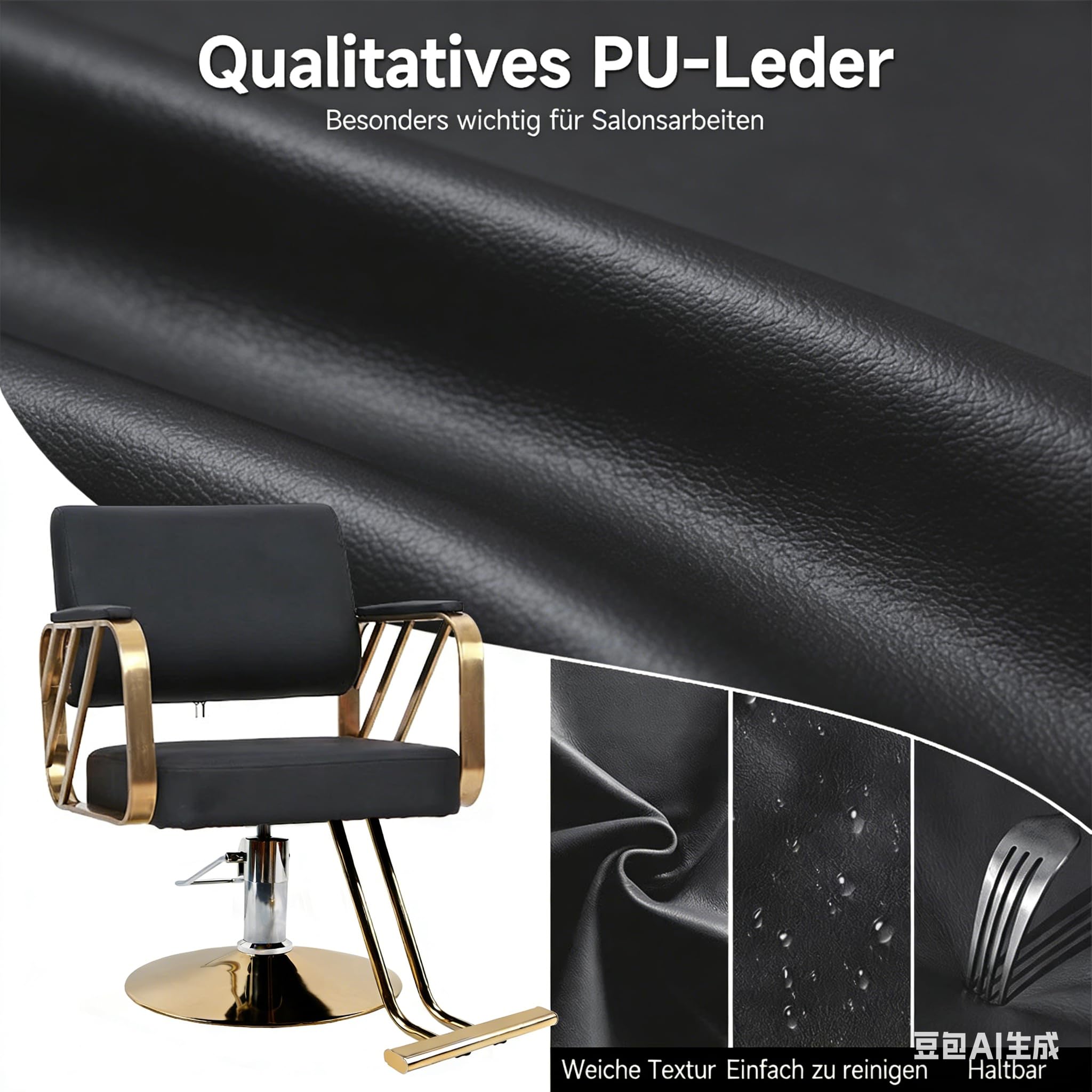 Bruce & Shark Klassischer Friseurstuhl 360° Drehbar Verstellbar Mit Hydraulikpumpe, Edelstahlrahmen, PVC Leder Polster