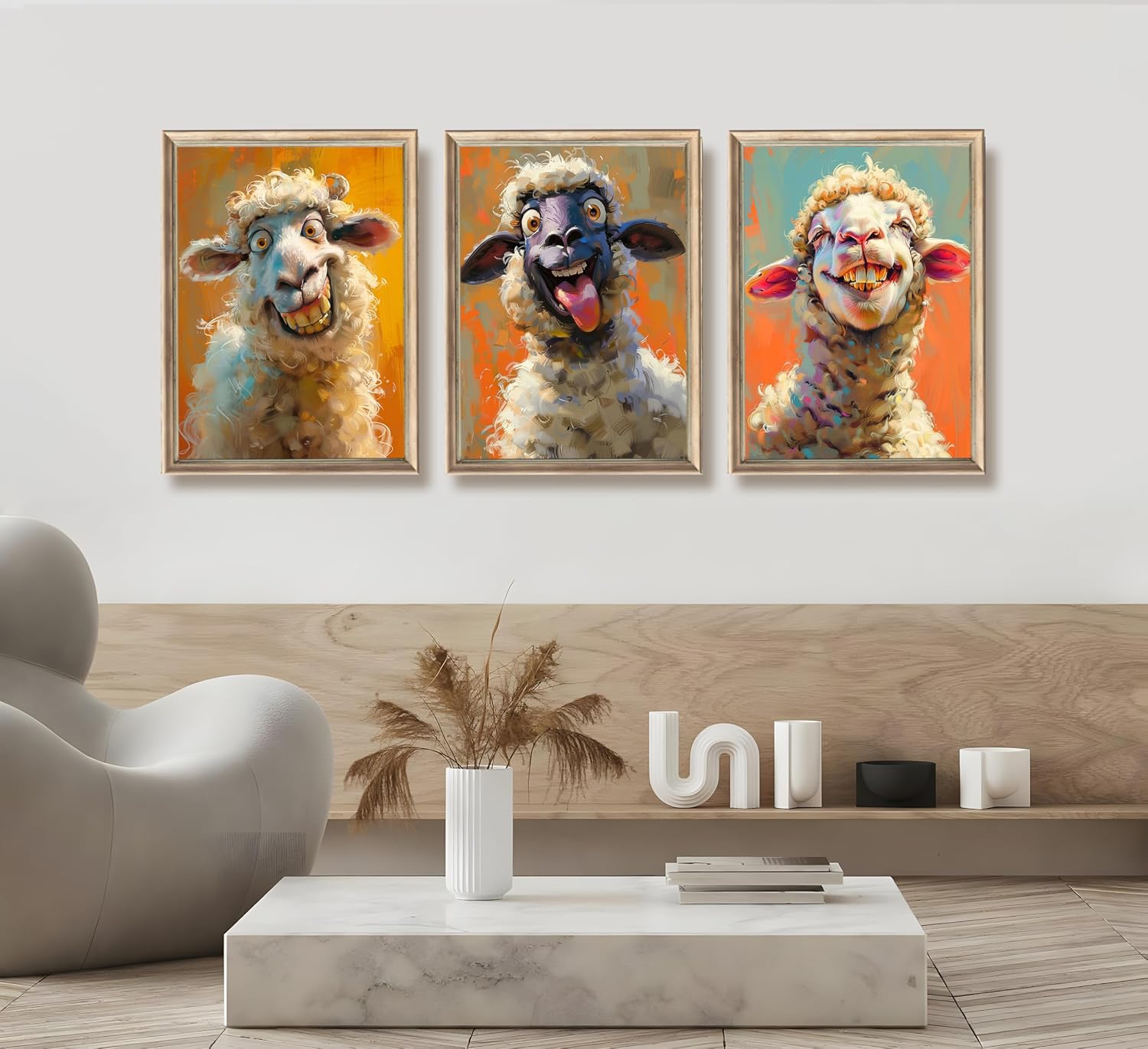 3pcs Whimsical Funny Sheep Canvas Prints Wall Art Unframed 12x16 inches image 3