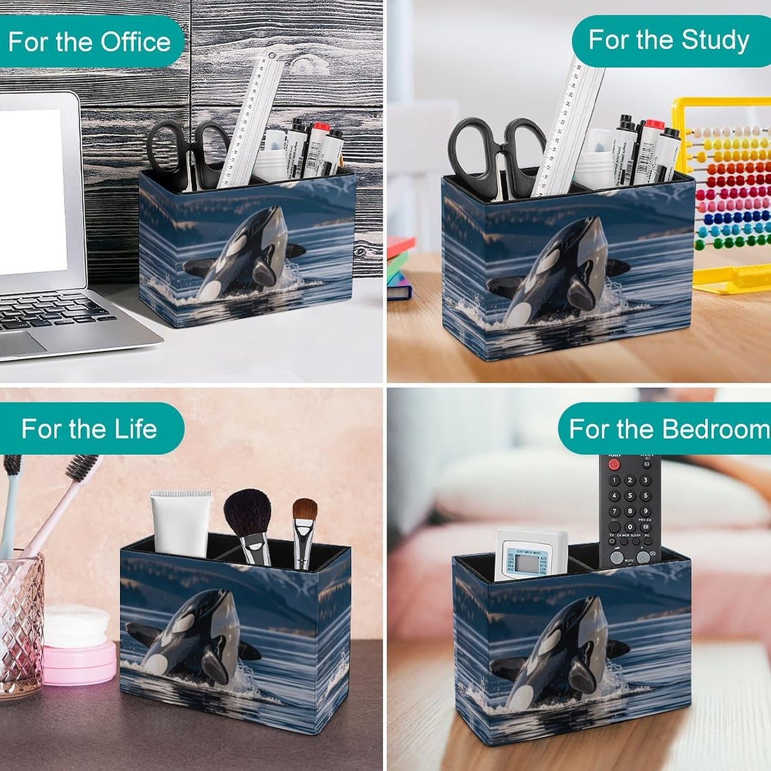 Rectangle Pen Holder Orca Whale Desk Organizer Pencil Cup image 4
