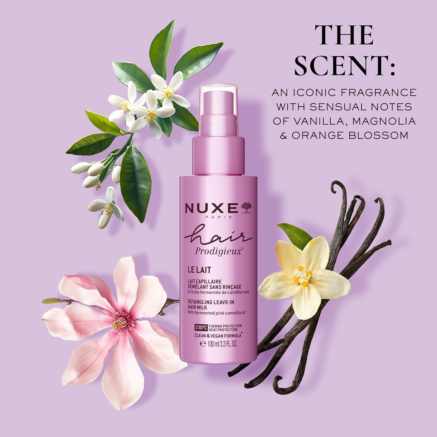 Nuxe Hair Prodigieux Detangling Leave-in Hair Milk with Fermented Pink Camellia Oil, Heat Protection & Shine, 3.3 Fl Oz - Image 6