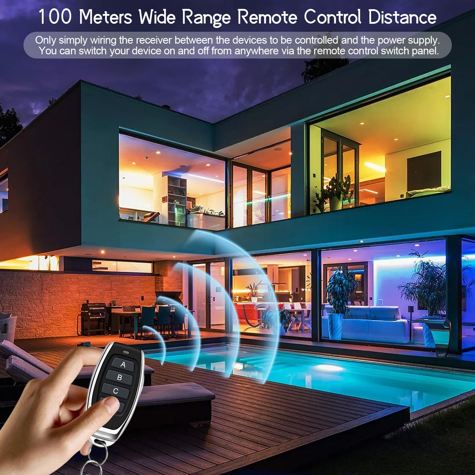 Interrupteur Sans Fil 12V, 4 Relais Radiocommandé avec 2 Télécommande, DC 5V/12V/24V 10A Commutateur a Distance Sans Fil, Longue Portée de 100m, pour Porte de Garage, Lampe, Moteur, Alarme Volée