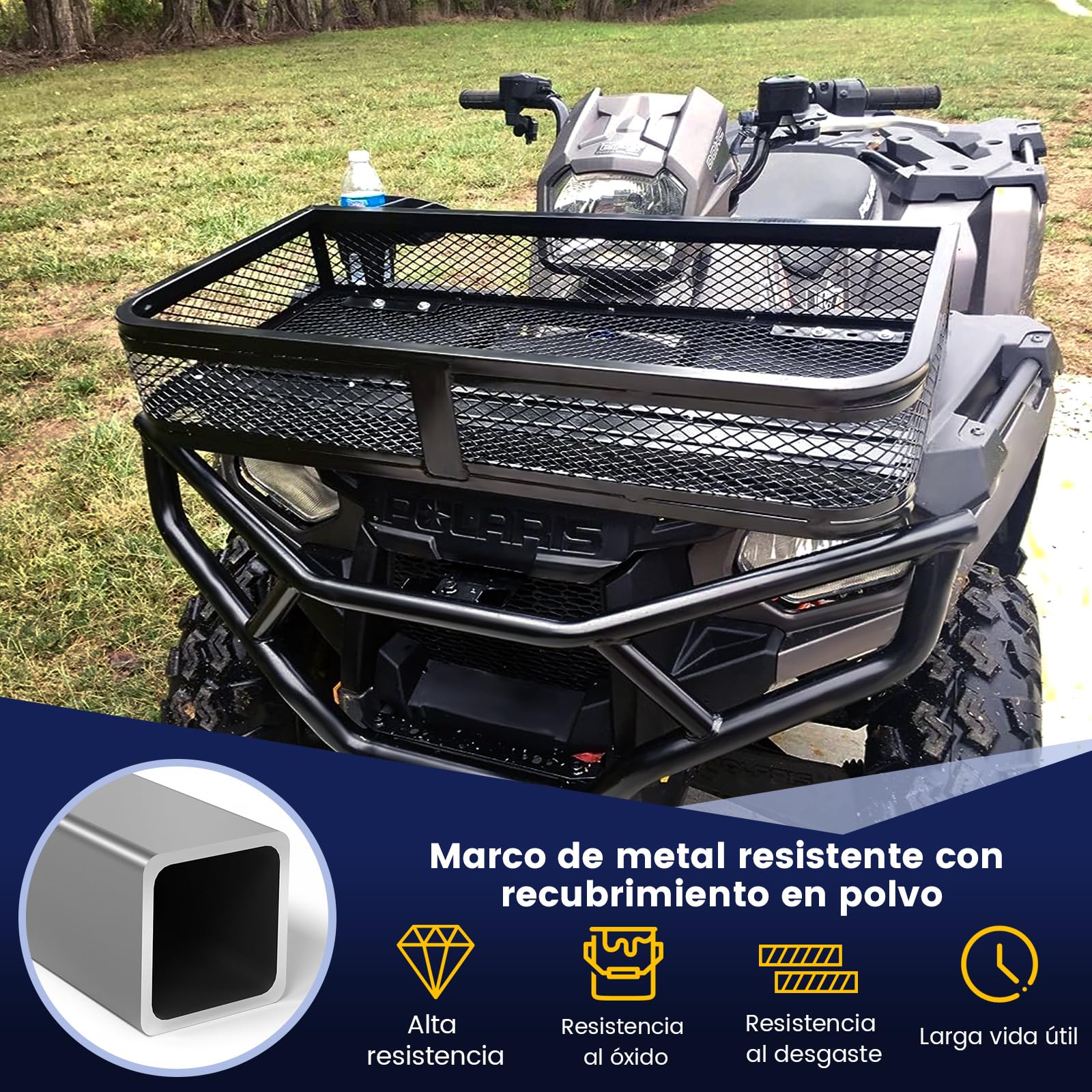 COSTWAY Cesta de Carga Delantera para ATV, Cesta de Rack Delantero Resistente con Marco de Metal de Malla, Cesta de Almacenamiento de Accesorios para ATV/UTV, 92 x 44 x 16,5 cm
