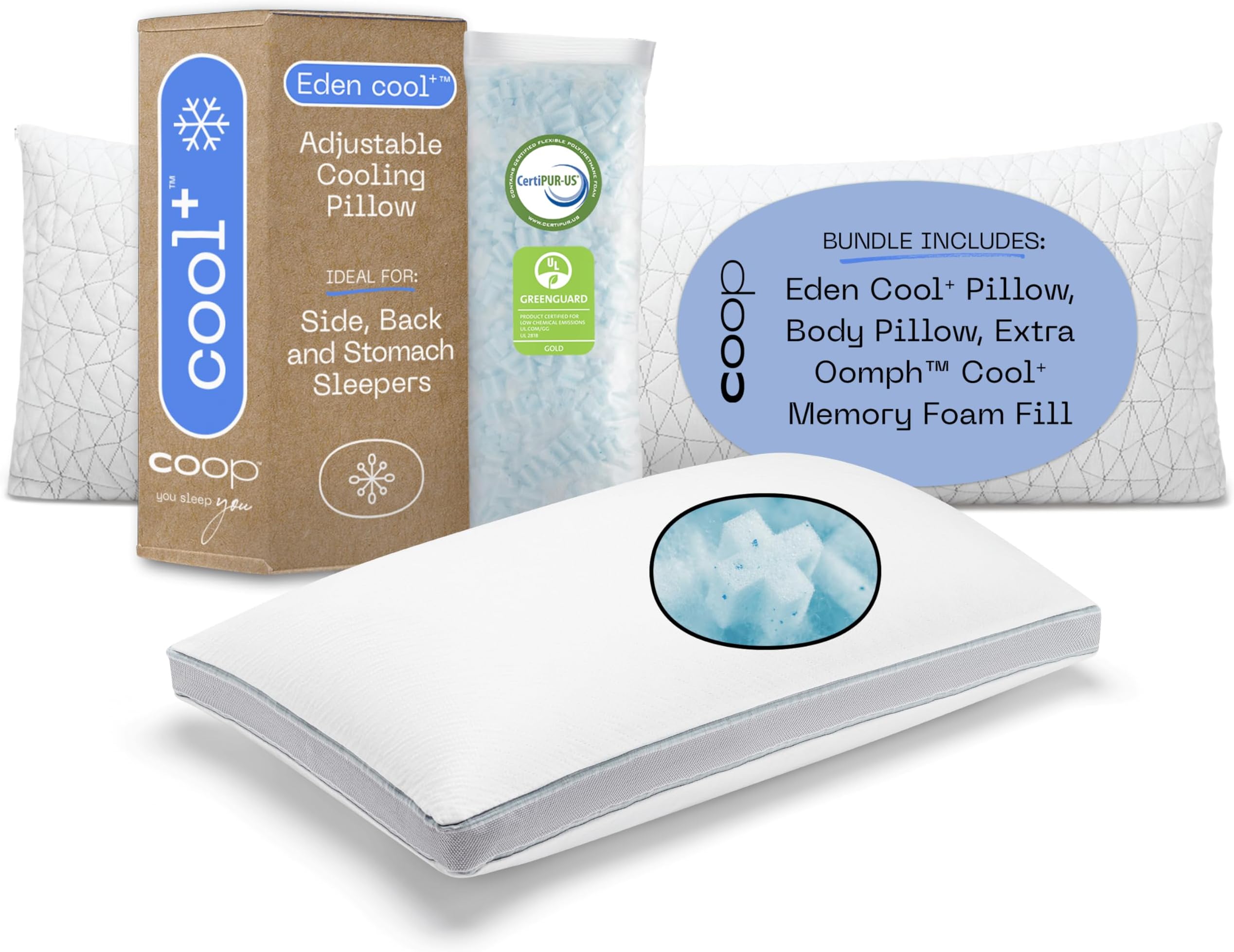 Coop The Eden Cool+ Adjustable Pillow & The Original Body Adjustable Pillow Queen