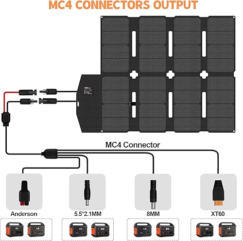 Miniatura 5 de Kit de cargador de panel solar portátil MC-4 de 100 W, 18 V, IP68, impermeable, ligero y compacto para pequeñas centrales eléctricas, RV, viajes,