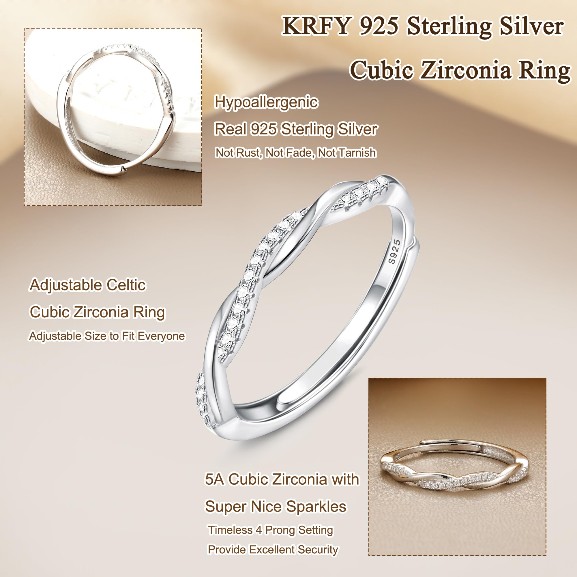 WBDWWTD KRFY 925 Sterling Silber Ring für Damen, verstellbar, Verlobung, Ewigkeitsringe, Damen, Zirkonia, Hochzeit, Versprechen, Daumenringe, Silberschmuck, Geschenke
